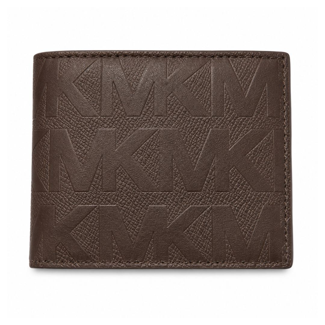 BILLETERA MICHAEL KORS HOMBRE LOGOTIPO MONOGRAMA MARRÓN EN ALTO RELIEVE - 1