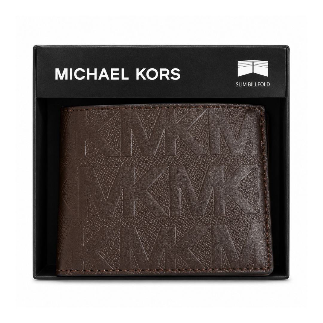 BILLETERA MICHAEL KORS HOMBRE LOGOTIPO MONOGRAMA MARRÓN EN ALTO RELIEVE - 3