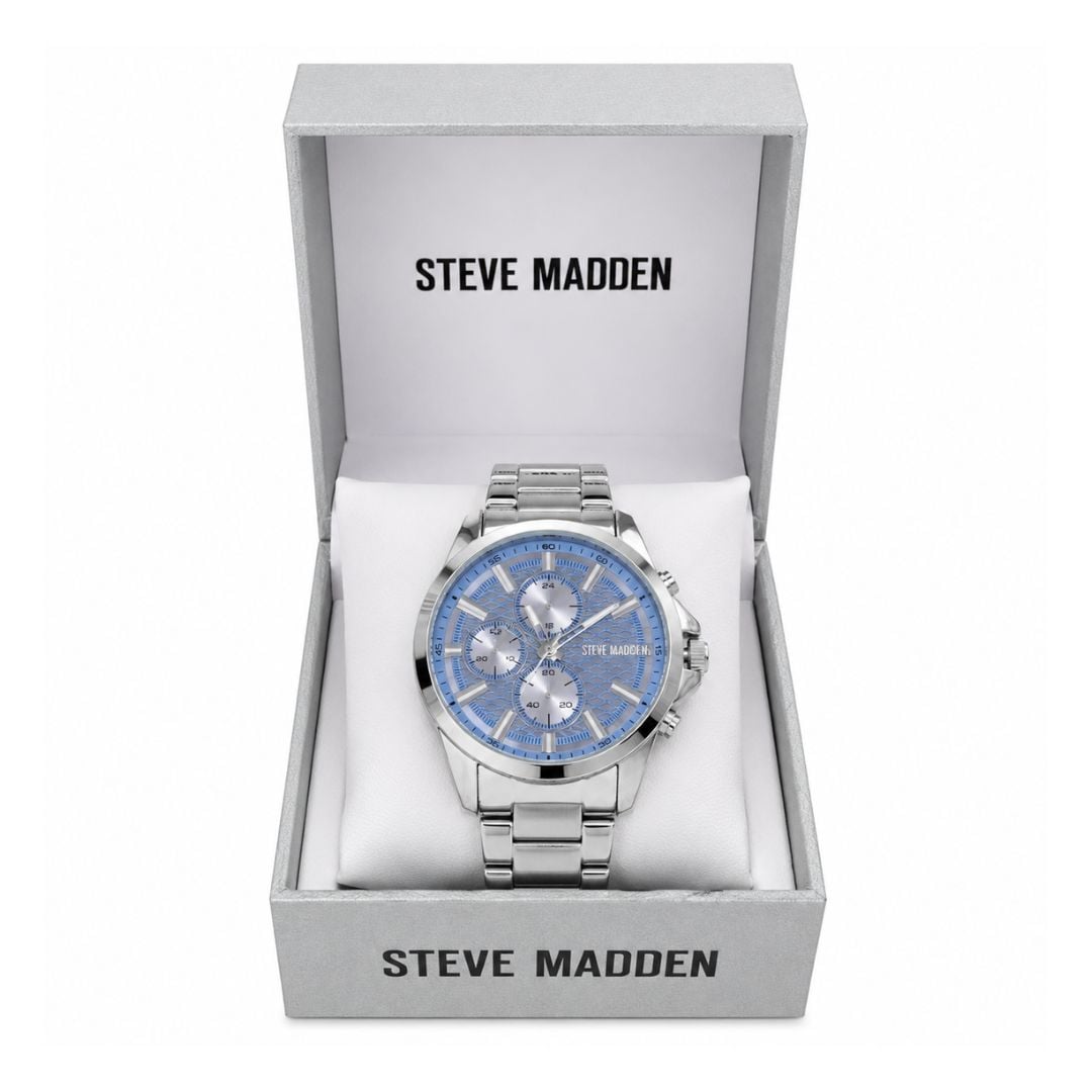 RELOJ STEVE MADDEN HOMBRE SM-9219LBS PLATEADO ESFERA AZUL ACERO INOXIDABLE - 2