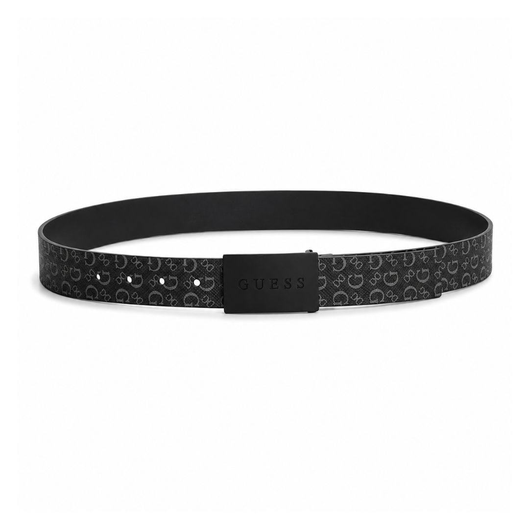 CORREA GUESS HOMBRE LOGO PLAQUE REVERSIBLE NEGRO HEBILLA METÁLICA AJUSTABLE - 2
