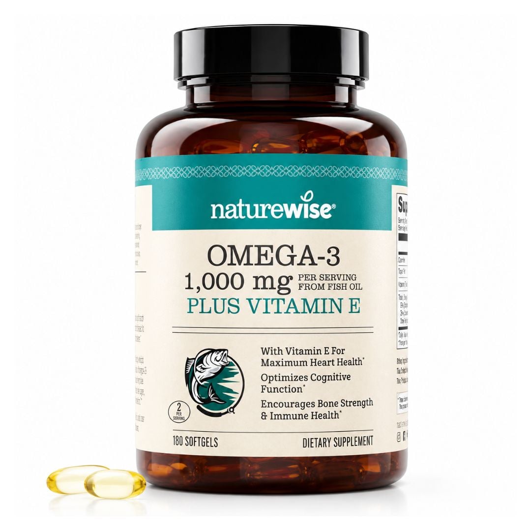 NATUREWISE OMEGA 3 1000 MG + VITAMINA E 180 CÁPSULAS BLANDAS ACEITE DE PESCADO EXTRA-FUERTE - 1