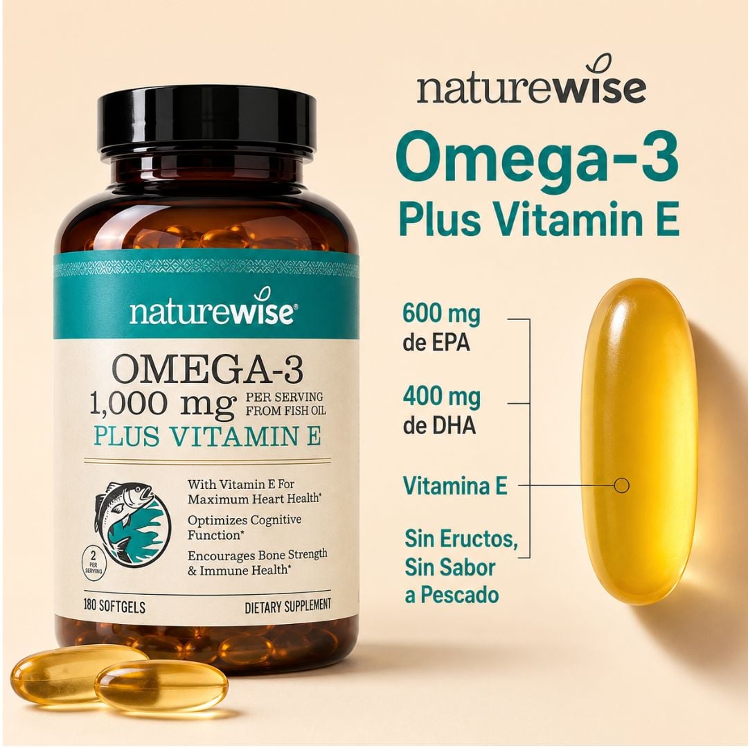 NATUREWISE OMEGA 3 1000 MG + VITAMINA E 180 CÁPSULAS BLANDAS ACEITE DE PESCADO EXTRA-FUERTE - 2