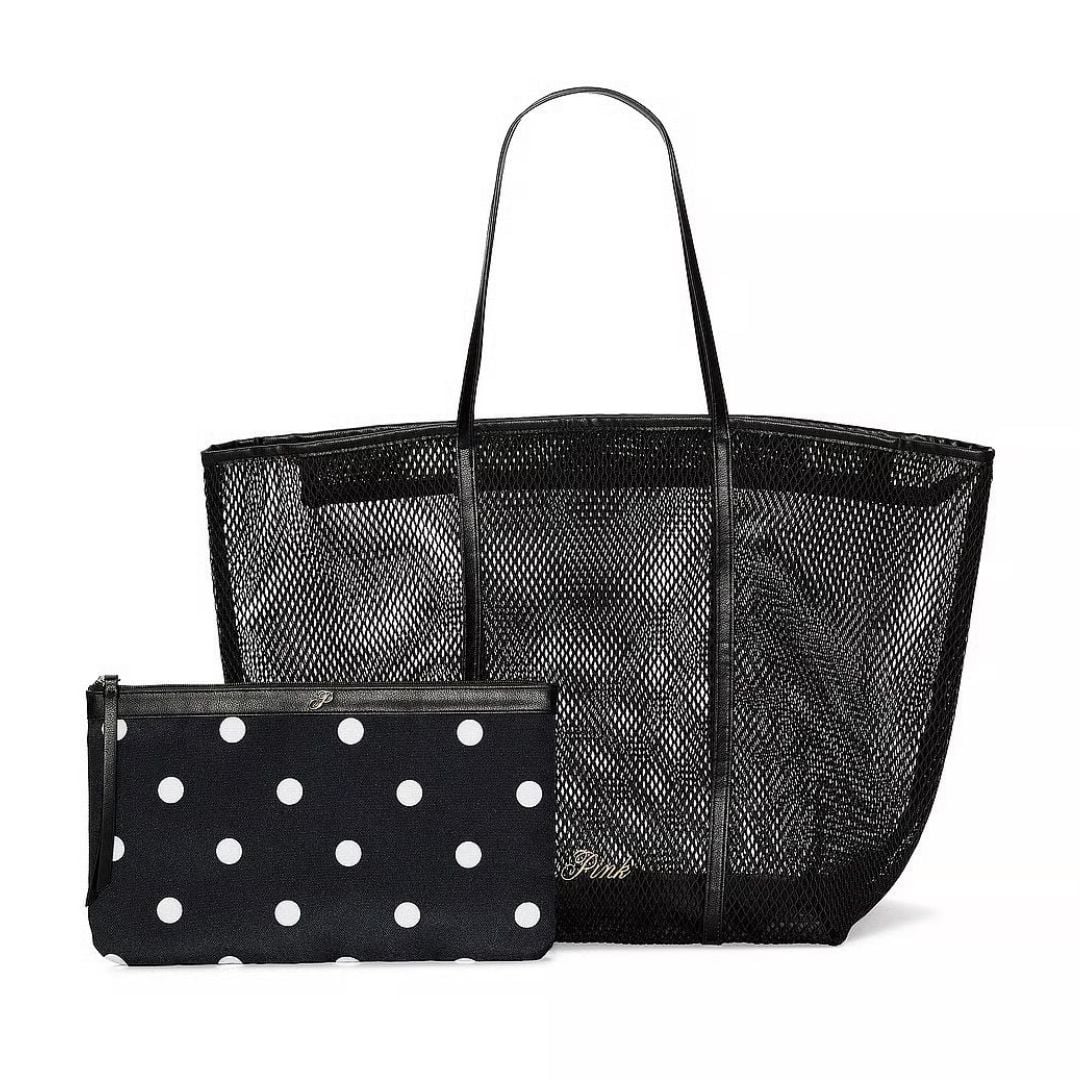 BOLSO TOTE VICTORIA'S SECRET PINK NEGRO ESTILO MESH CON NECESER DESMONTABLE - 1