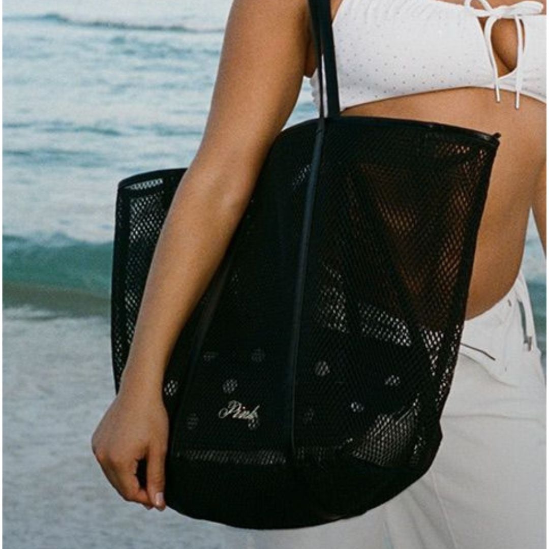 BOLSO TOTE VICTORIA'S SECRET PINK NEGRO ESTILO MESH CON NECESER DESMONTABLE - 2