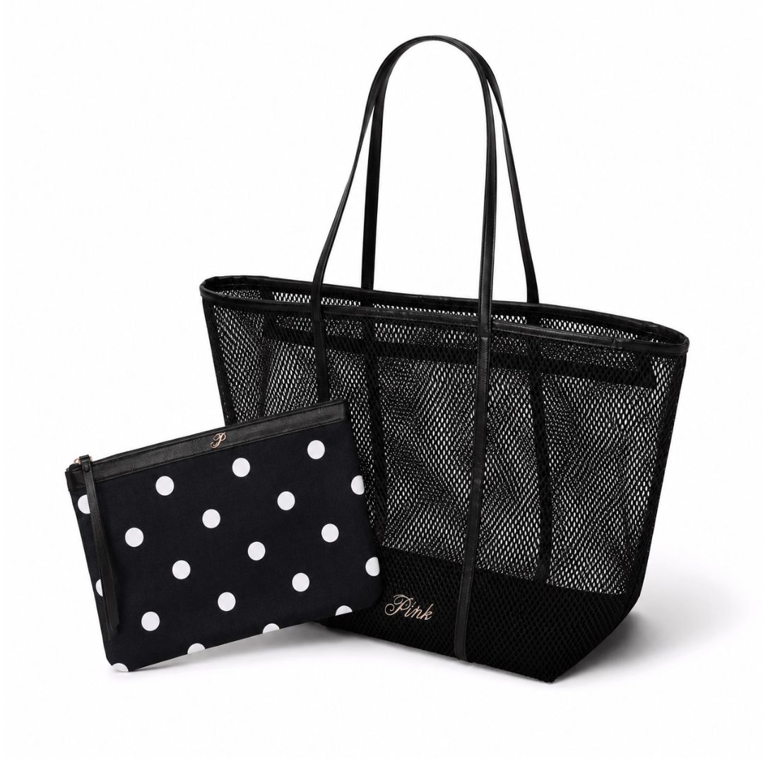 BOLSO TOTE VICTORIA'S SECRET PINK NEGRO ESTILO MESH CON NECESER DESMONTABLE - 3