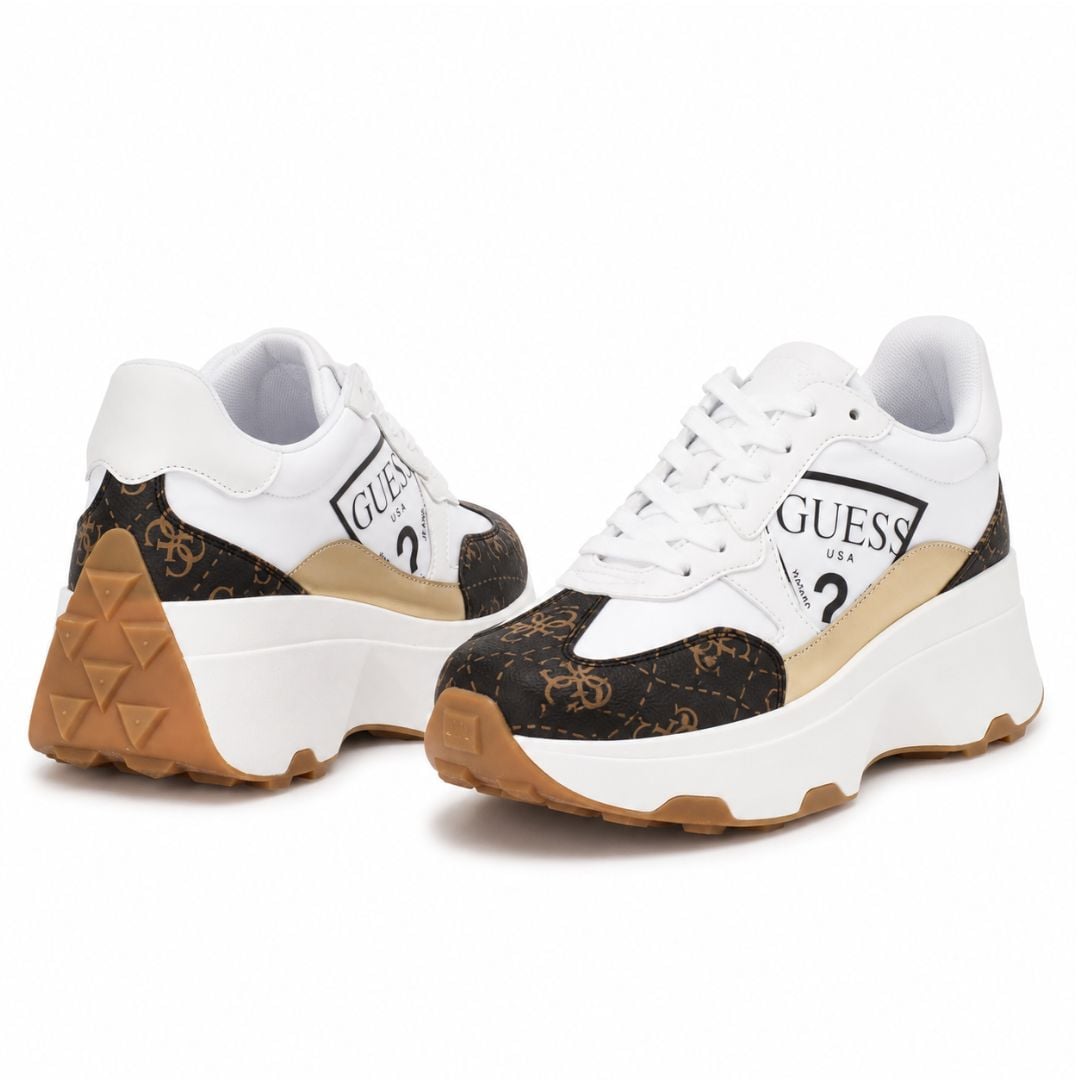 ZAPATILLAS GUESS CALEBB MUJER PLATAFORMA LOGO MONOGRAMA BLANCO MARRÓN URBANO CASUAL - 1