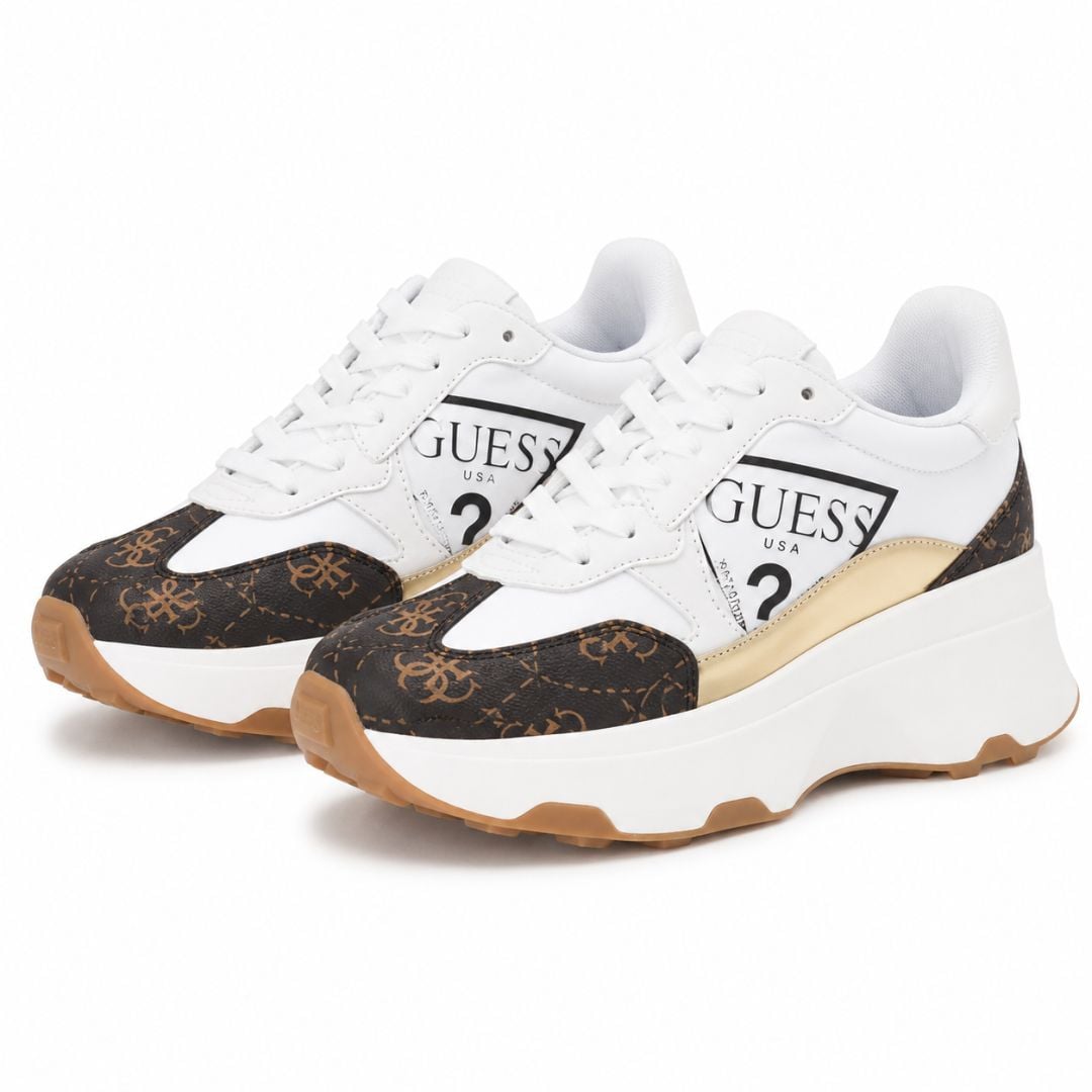 ZAPATILLAS GUESS CALEBB MUJER PLATAFORMA LOGO MONOGRAMA BLANCO MARRÓN URBANO CASUAL - 2