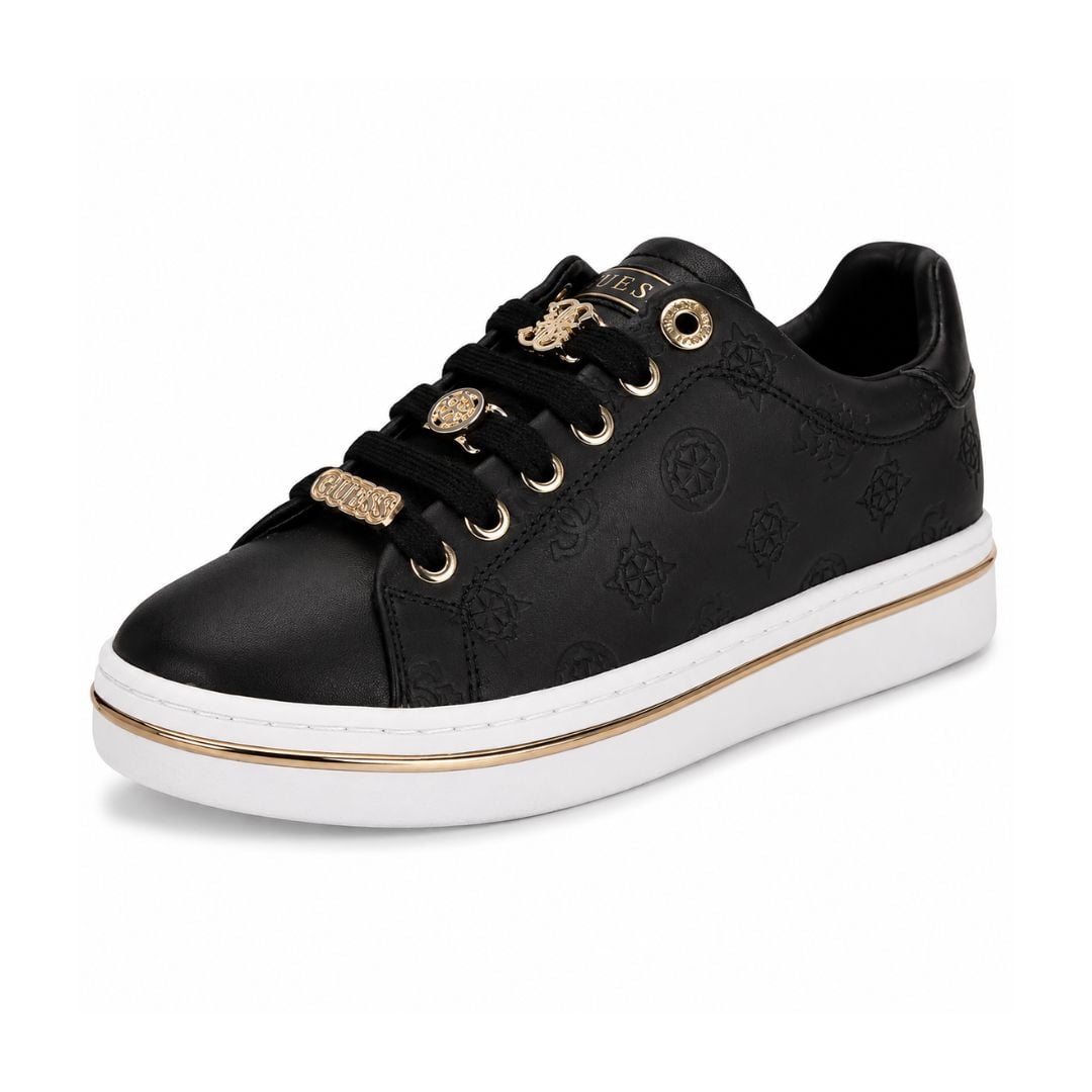 ZAPATILLAS GUESS STACEY MUJER MONOGRAMA GRABADO NEGRO CON HERRAJES DORADOS - 2