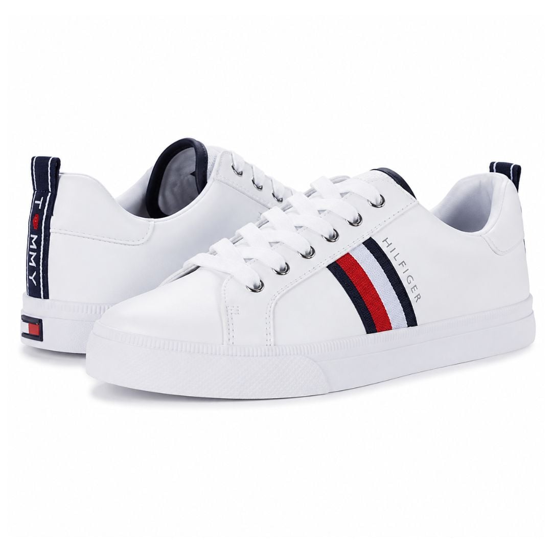 ZAPATILLAS TOMMY HILFIGER MUJER LANDON URBANAS BLANCAS LOGOTIPO LATERAL FRANJA SIGNATURE TH - 1
