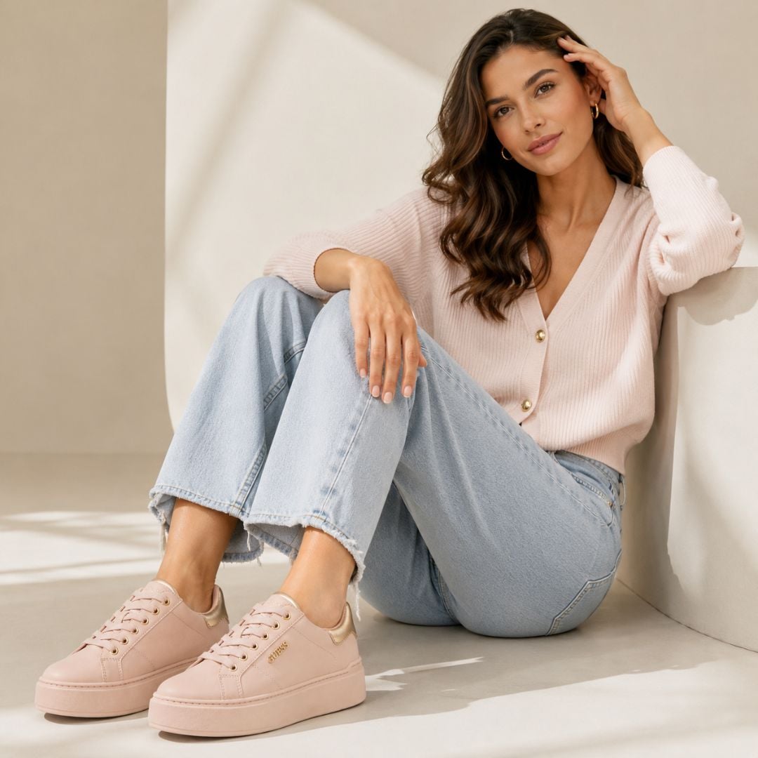 ZAPATILLAS GUESS MUJER HELDON PALO ROSA LOGOTIPO METÁLICO PLATAFORMA - 5
