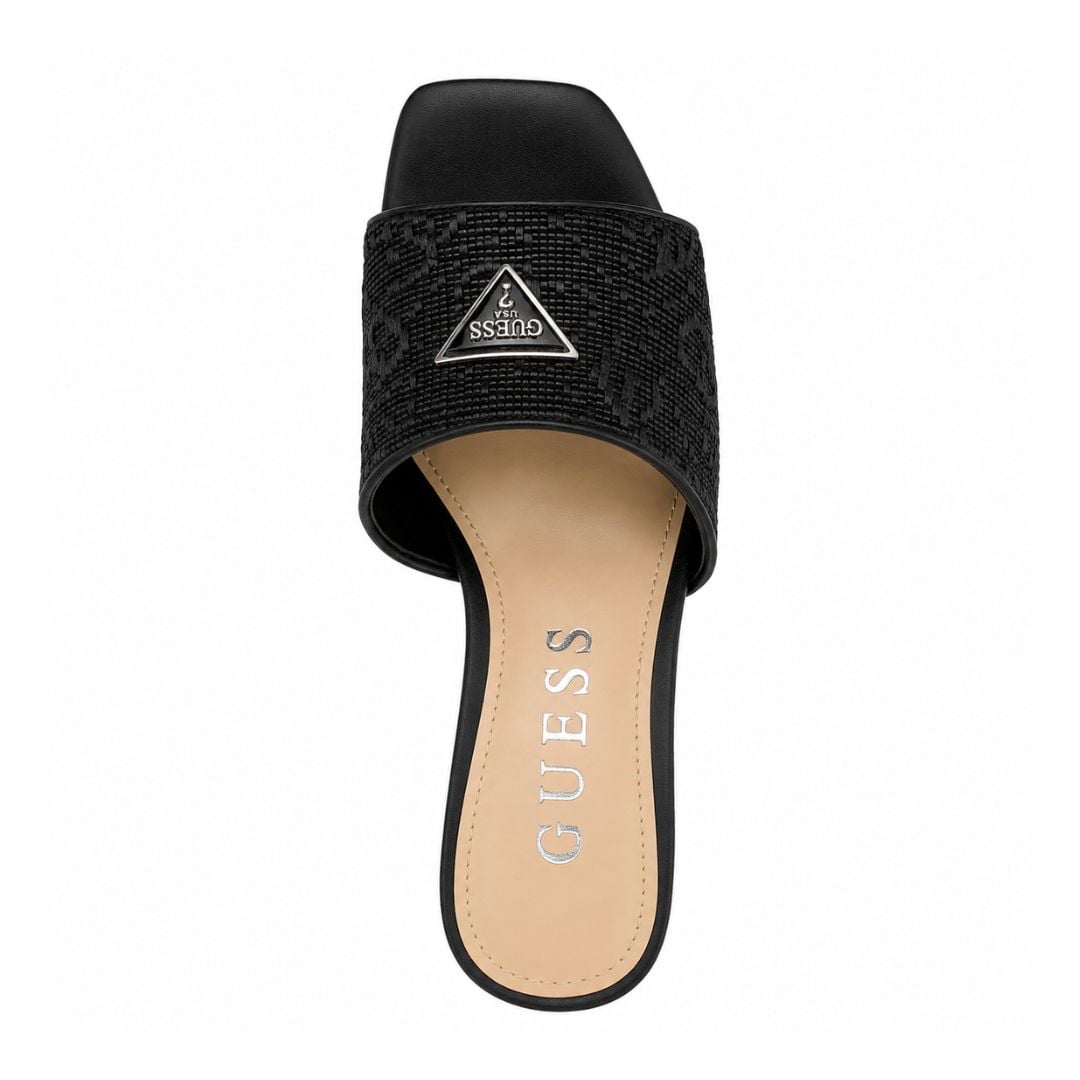 SANDALIAS GUESS MUJER GABLES TACÓN MONOGRAMA QUATTRO G LOGOTIPO TRIANGULAR NEGRO - 2