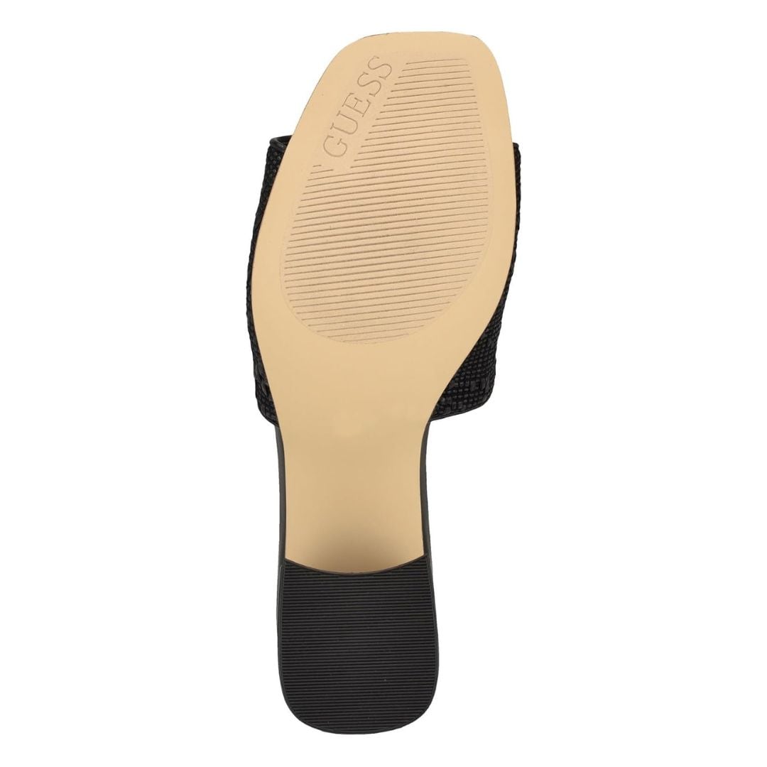 SANDALIAS GUESS MUJER GABLES TACÓN MONOGRAMA QUATTRO G LOGOTIPO TRIANGULAR NEGRO - 4