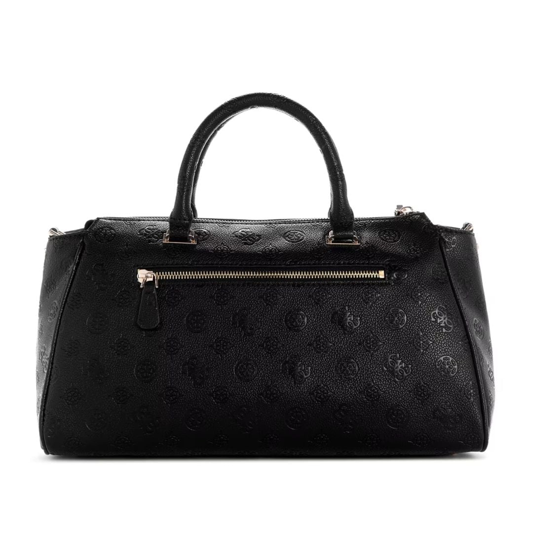CARTERA GUESS MUJER ANISE SATCHEL BAG NEGRO MONOGRAMA CHARM LLAVERO CORREA AJUSTABLE - 3