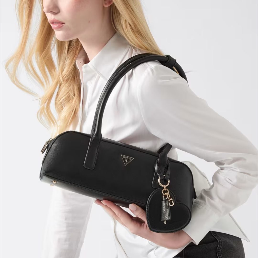 CARTERA GUESS MUJER ISOBEL LOGO SHOULDER BAG NEGRO CHARM CORAZÓN TOP ZIP BAGUETTE - 5