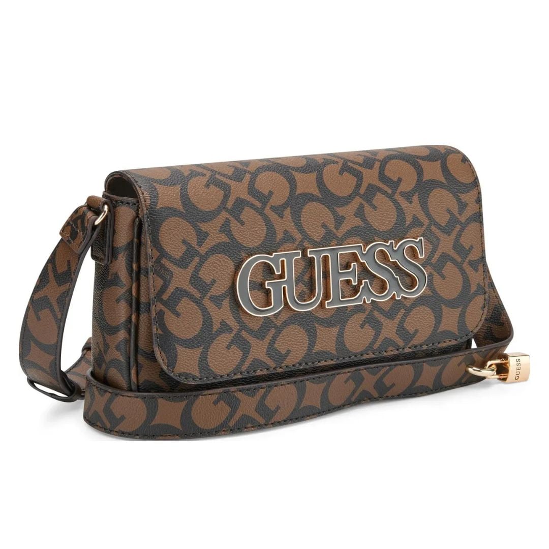 CARTERA GUESS MUJER REINEE FOLD-OVER CROSSBODY MARRÓN LOGO MONOGRAMA CORREA AJUSTABLE - 2