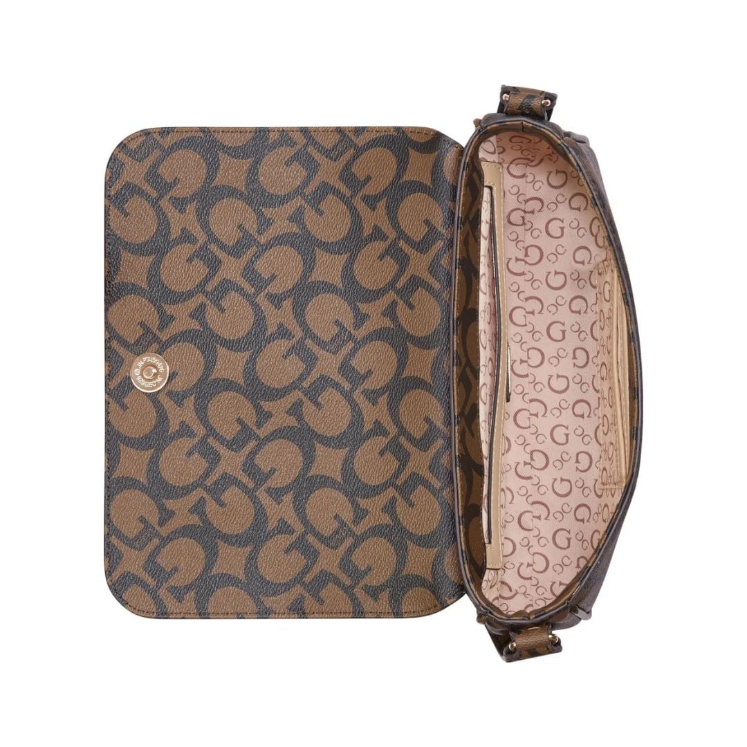 CARTERA GUESS MUJER REINEE FOLD-OVER CROSSBODY MARRÓN LOGO MONOGRAMA CORREA AJUSTABLE - 4