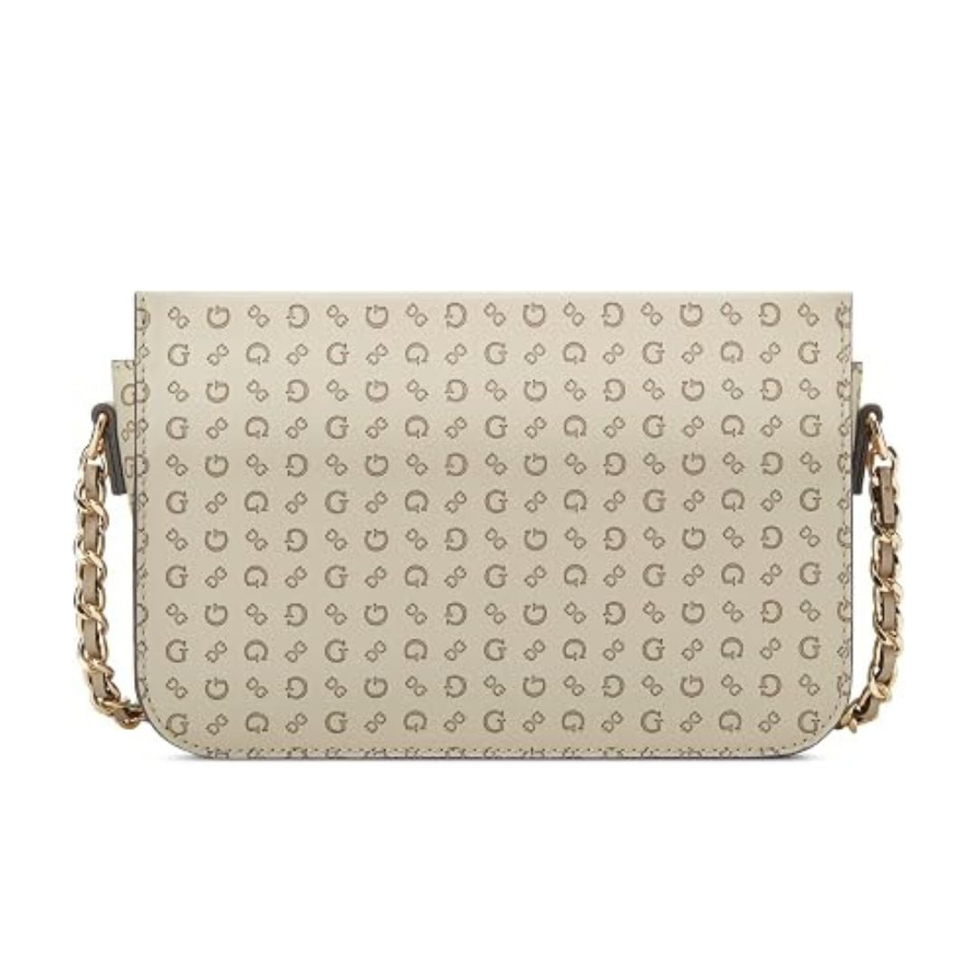 CARTERA GUESS MUJER BALLANTYNE CROSSBODY BEIGE MONOGRAMA ALTO RELIEVE CADENA DORADA - 3