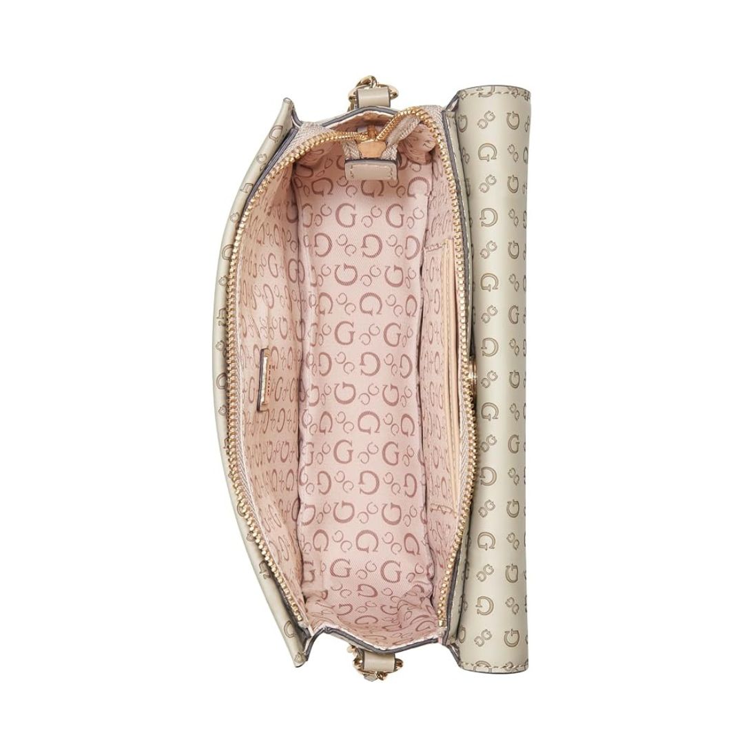 CARTERA GUESS MUJER BALLANTYNE CROSSBODY BEIGE MONOGRAMA ALTO RELIEVE CADENA DORADA - 4