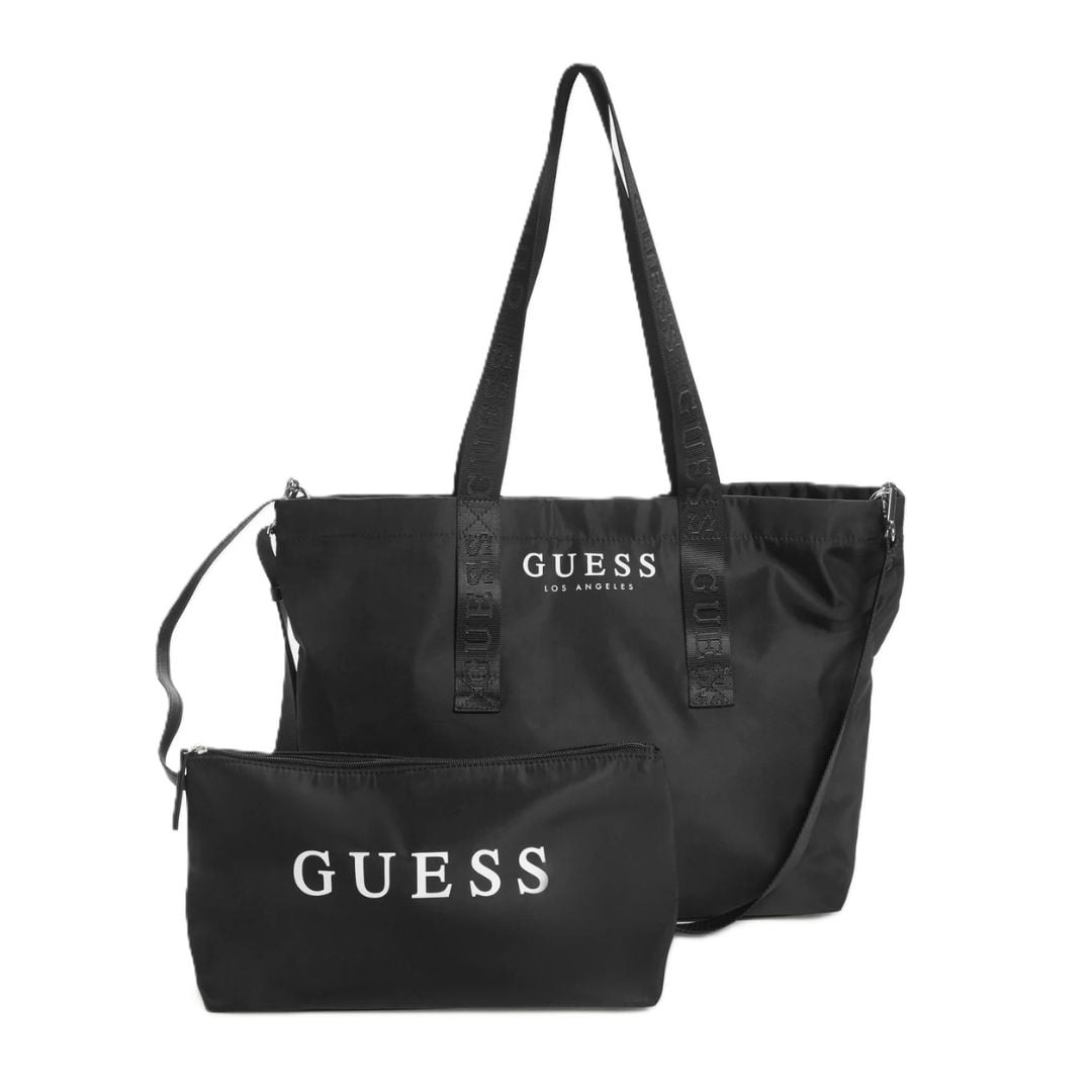 CARTERA GUESS MUJER NYLON TOTE BAG TRAVEL SET NEGRO BOLSO VIAJE POUCH DESMONTABLE - 1