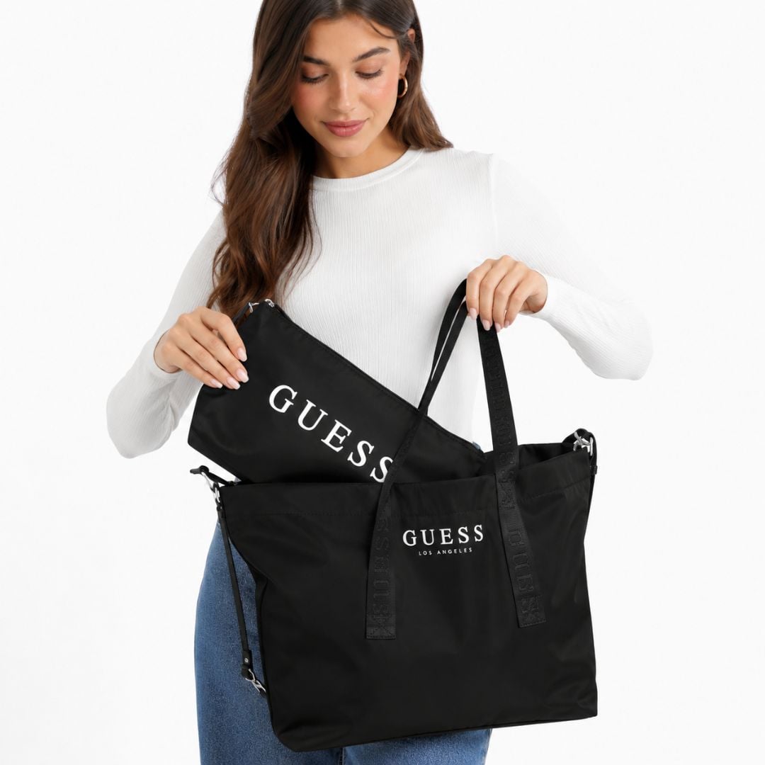 CARTERA GUESS MUJER NYLON TOTE BAG TRAVEL SET NEGRO BOLSO VIAJE POUCH DESMONTABLE - 4