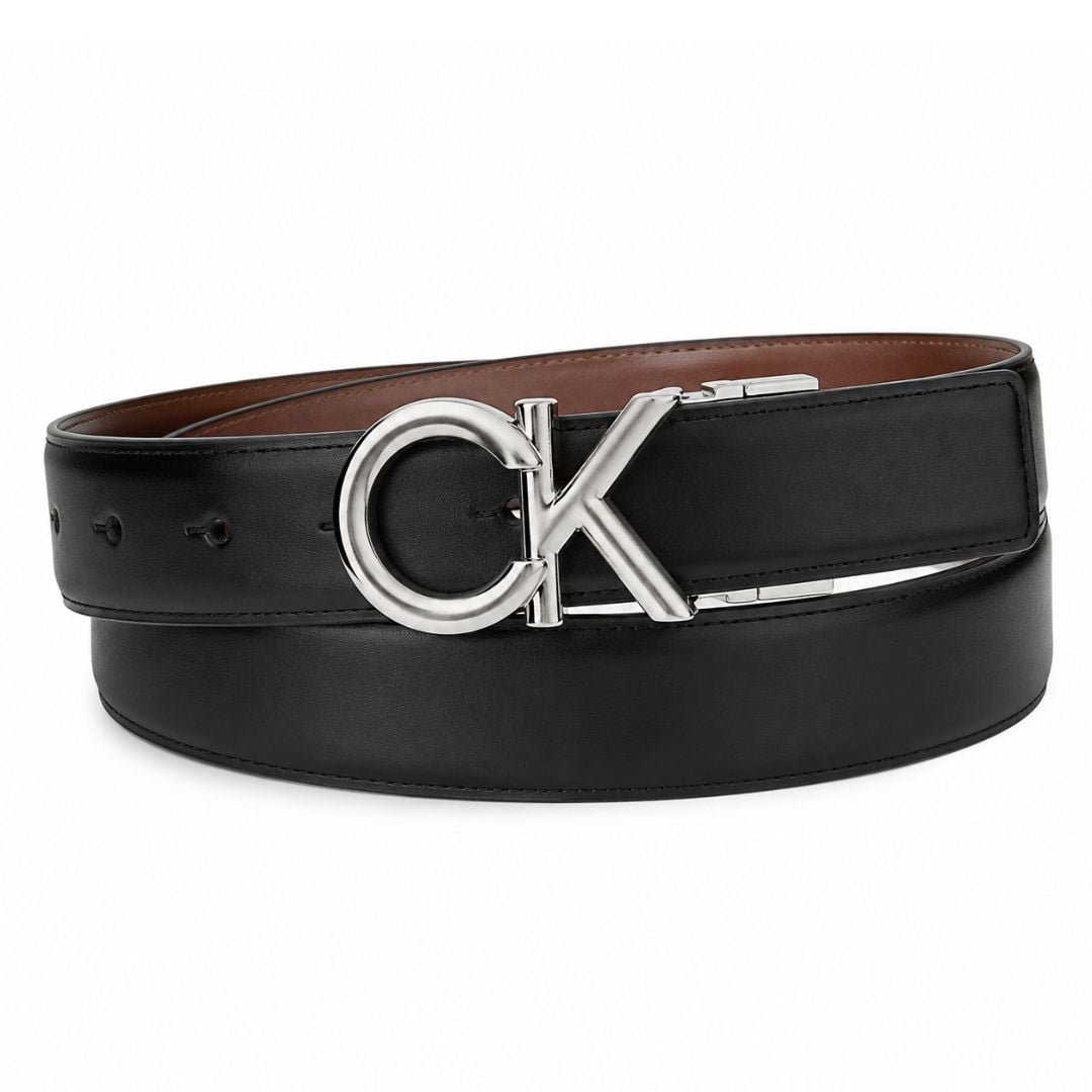 CORREA CALVIN KLEIN HOMBRE LOGO PLAQUE REVERSIBLE CUERO NEGRO MARRON - 1