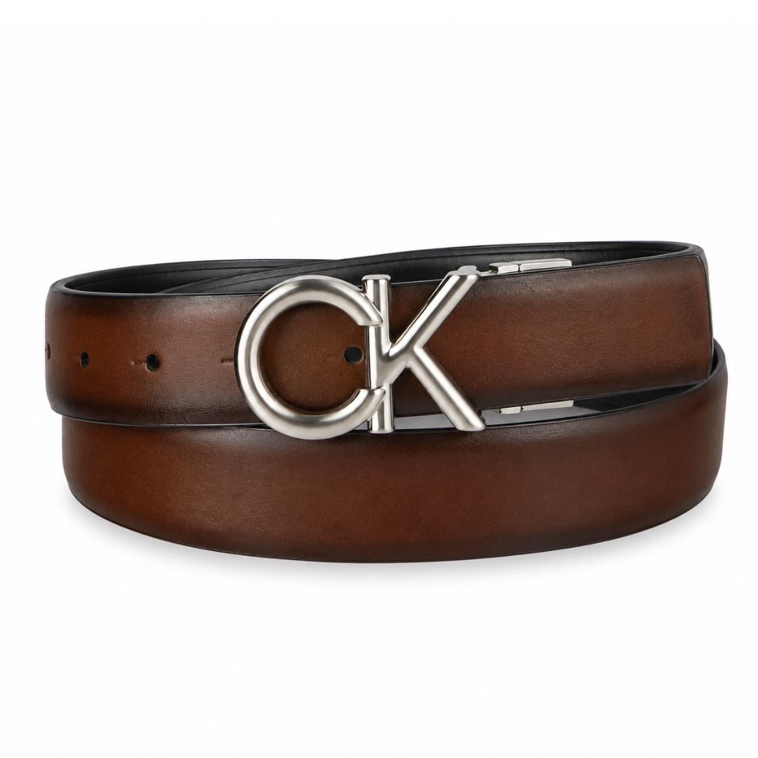 CORREA CALVIN KLEIN HOMBRE LOGO PLAQUE REVERSIBLE CUERO NEGRO MARRON - 2