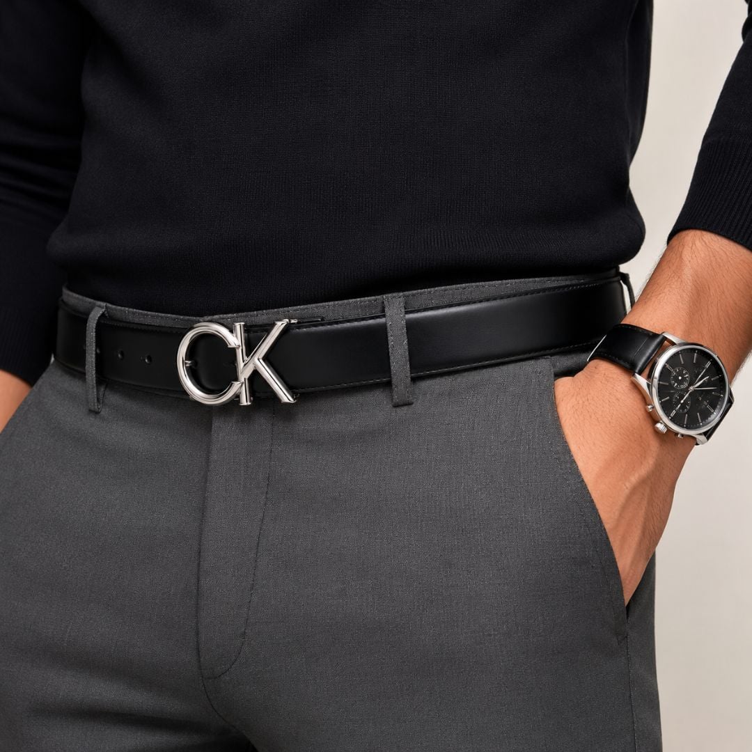 CORREA CALVIN KLEIN HOMBRE LOGO PLAQUE REVERSIBLE CUERO NEGRO MARRON - 4