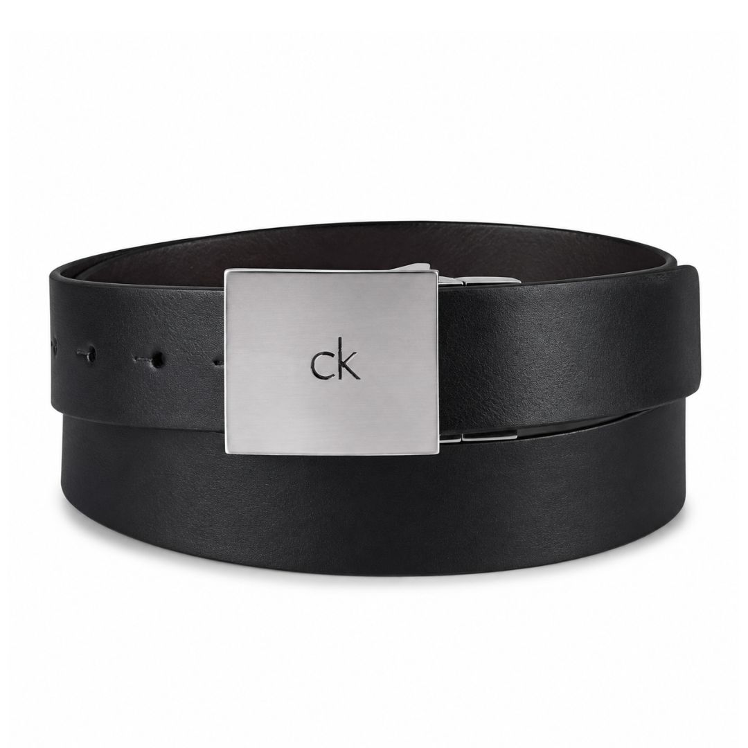 CORREA CALVIN KLEIN REVERSIBLE SQUARE LOGO PLAQUE CUERO NEGRO - 1