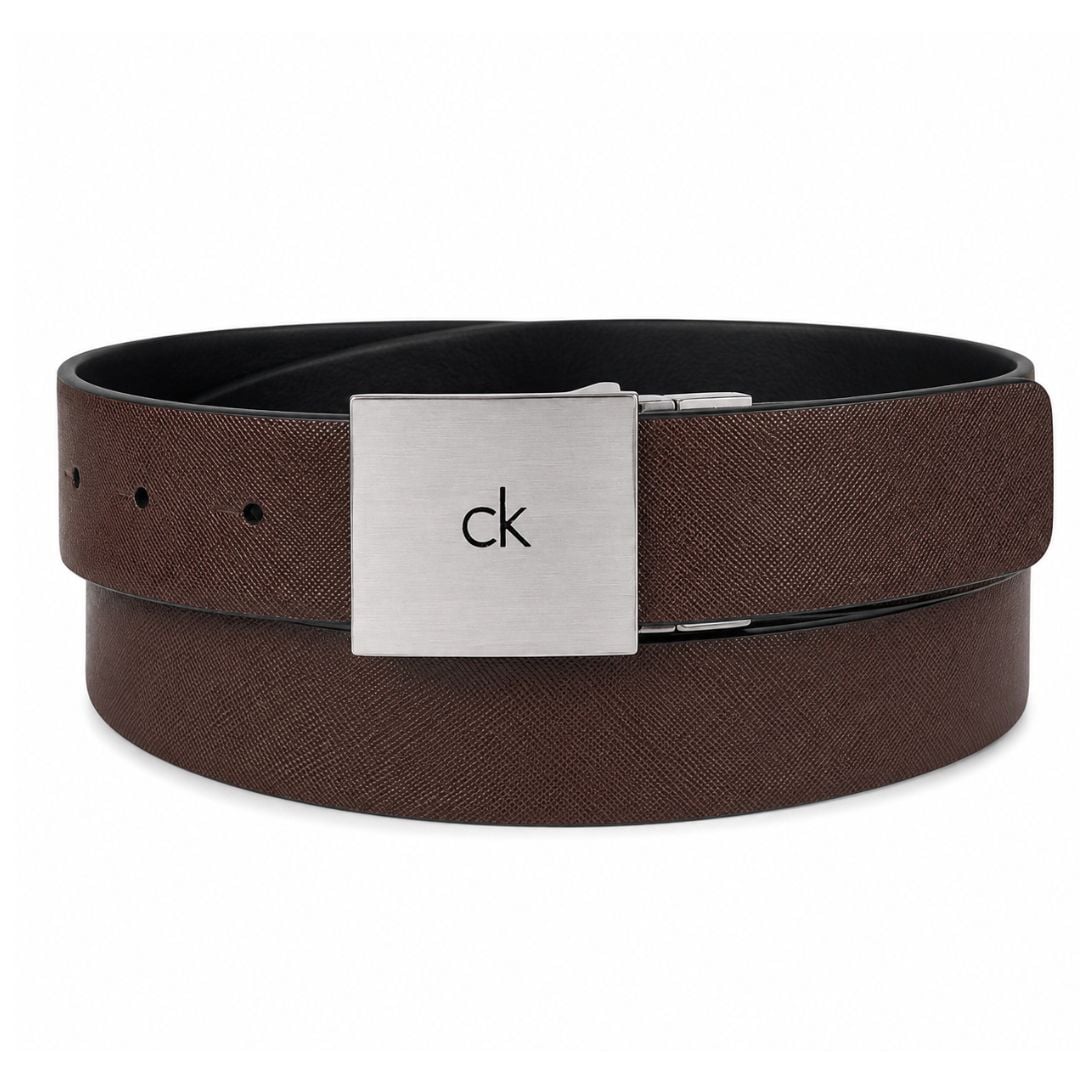 CORREA CALVIN KLEIN REVERSIBLE SQUARE LOGO PLAQUE CUERO NEGRO - 2