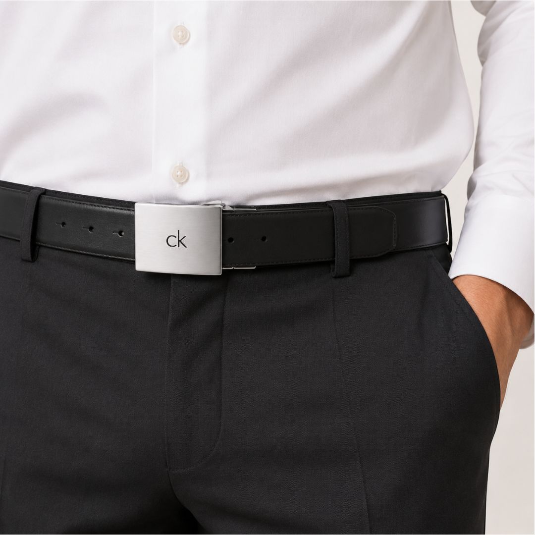 CORREA CALVIN KLEIN REVERSIBLE SQUARE LOGO PLAQUE CUERO NEGRO - 4