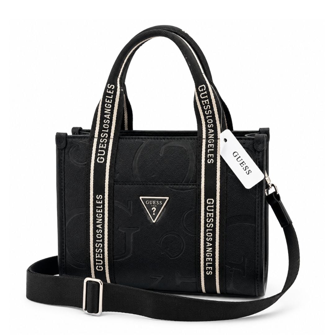 CARTERA GUESS MUJER JACKIE MINI TOTE NEGRO LOGO MONOGRAMA STRAP AJUSTABLE - 1