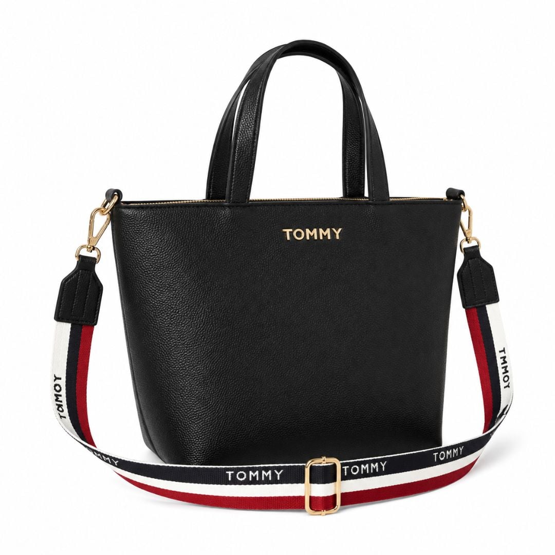 CARTERA TOMMY HILFIGER MUJER TOP HANDLE MINI TOTE NEGRO CON CORREA AJUSTABLE TRICOLOR - 2