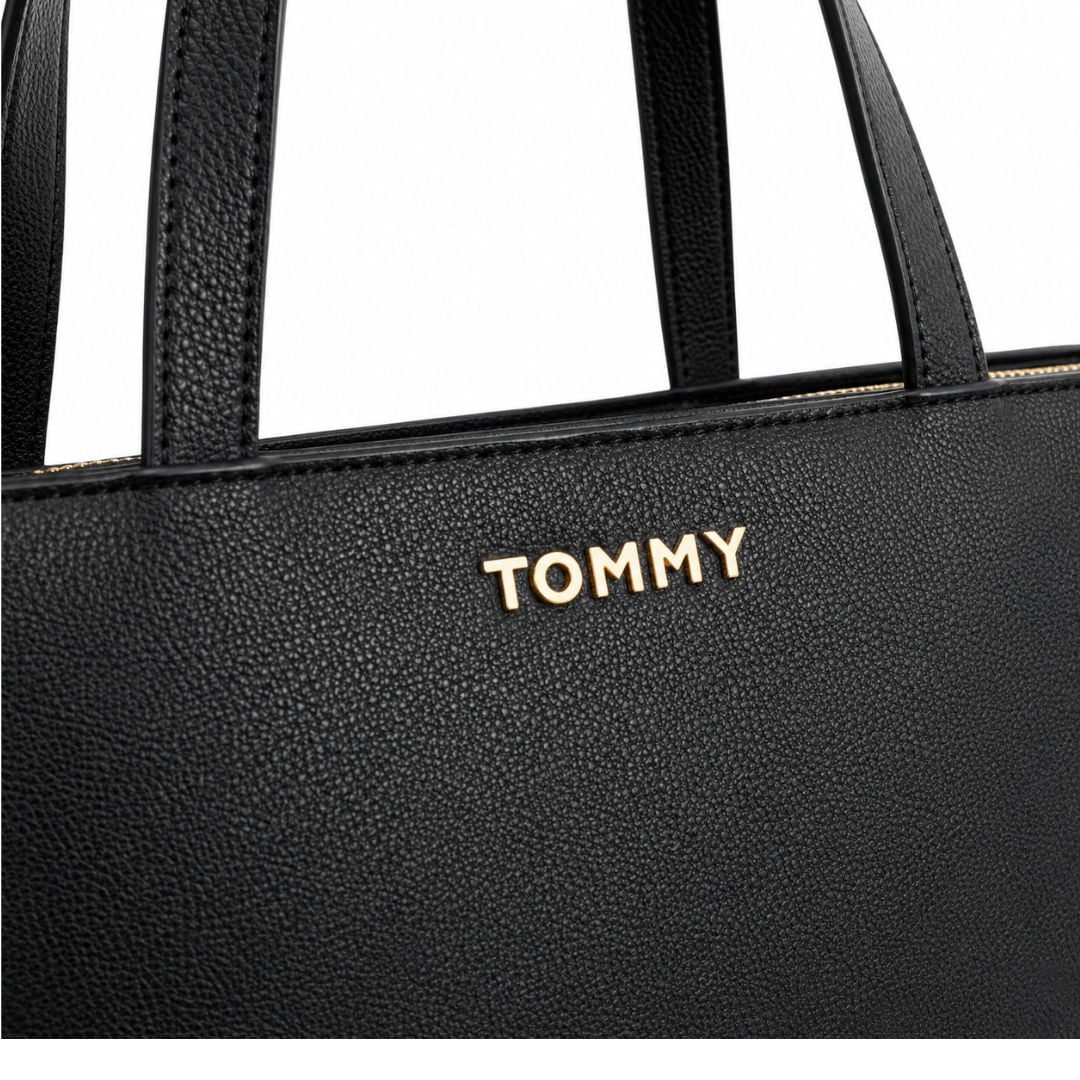 CARTERA TOMMY HILFIGER MUJER TOP HANDLE MINI TOTE NEGRO CON CORREA AJUSTABLE TRICOLOR - 4
