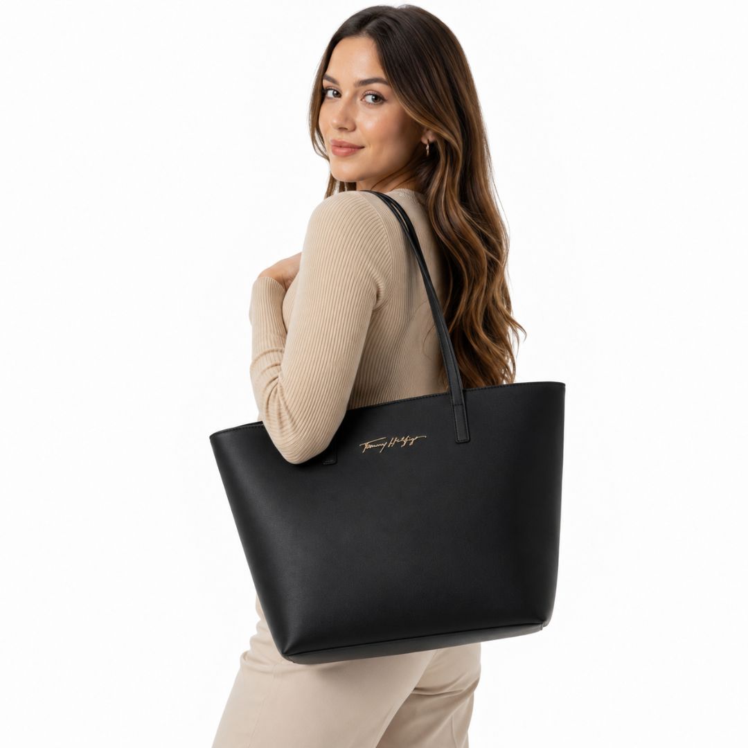 CARTERA TOMMY HILFIGER MUJER ICONIC LOGO TOTE ASA LARGA AMPLIO COMPARTIMENTO - 4