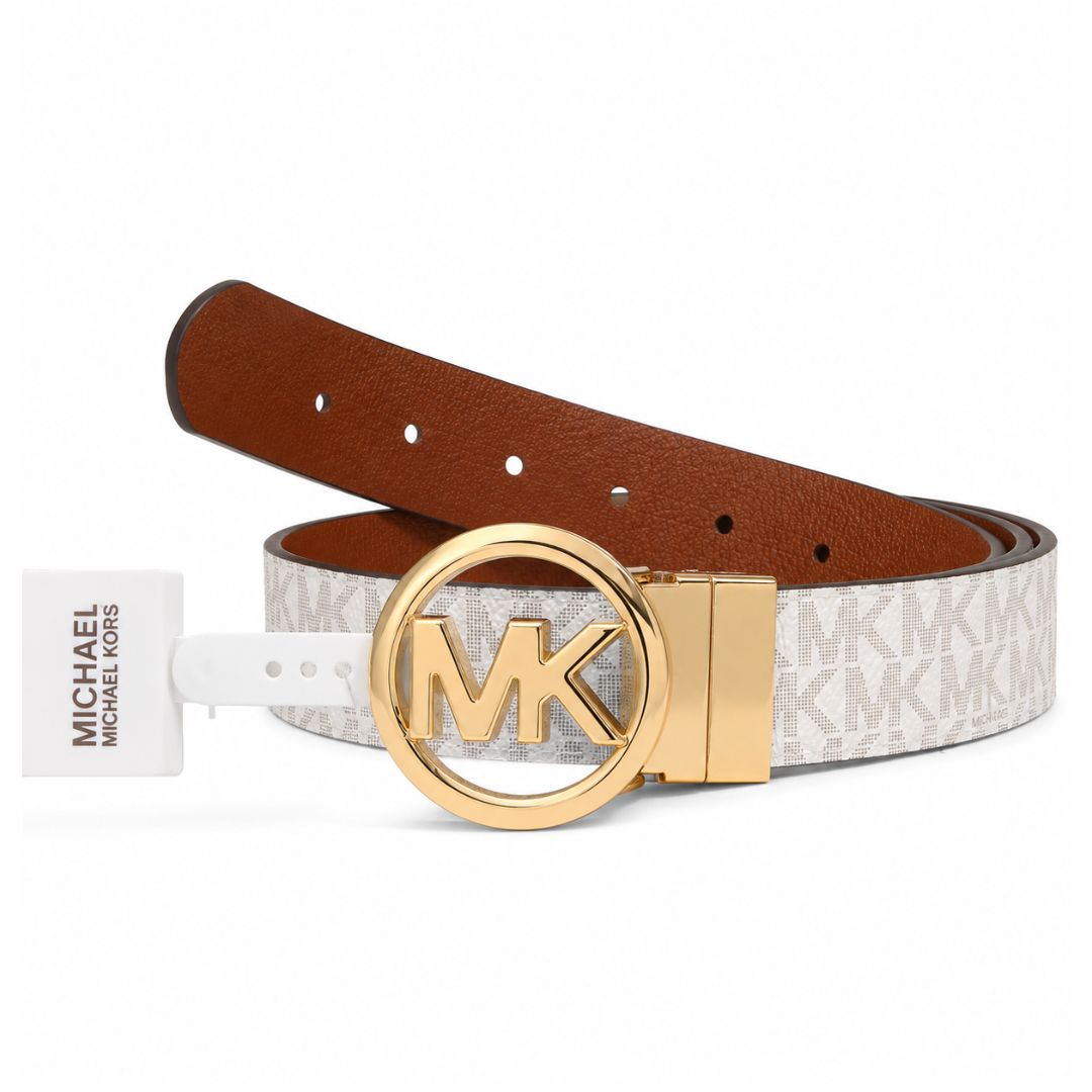 CORREA MICHAEL KORS MUJER REVERSIBLE LOGO BELT VAINILLA MONOGRAM CON HEBILLA MK DORADA - 1