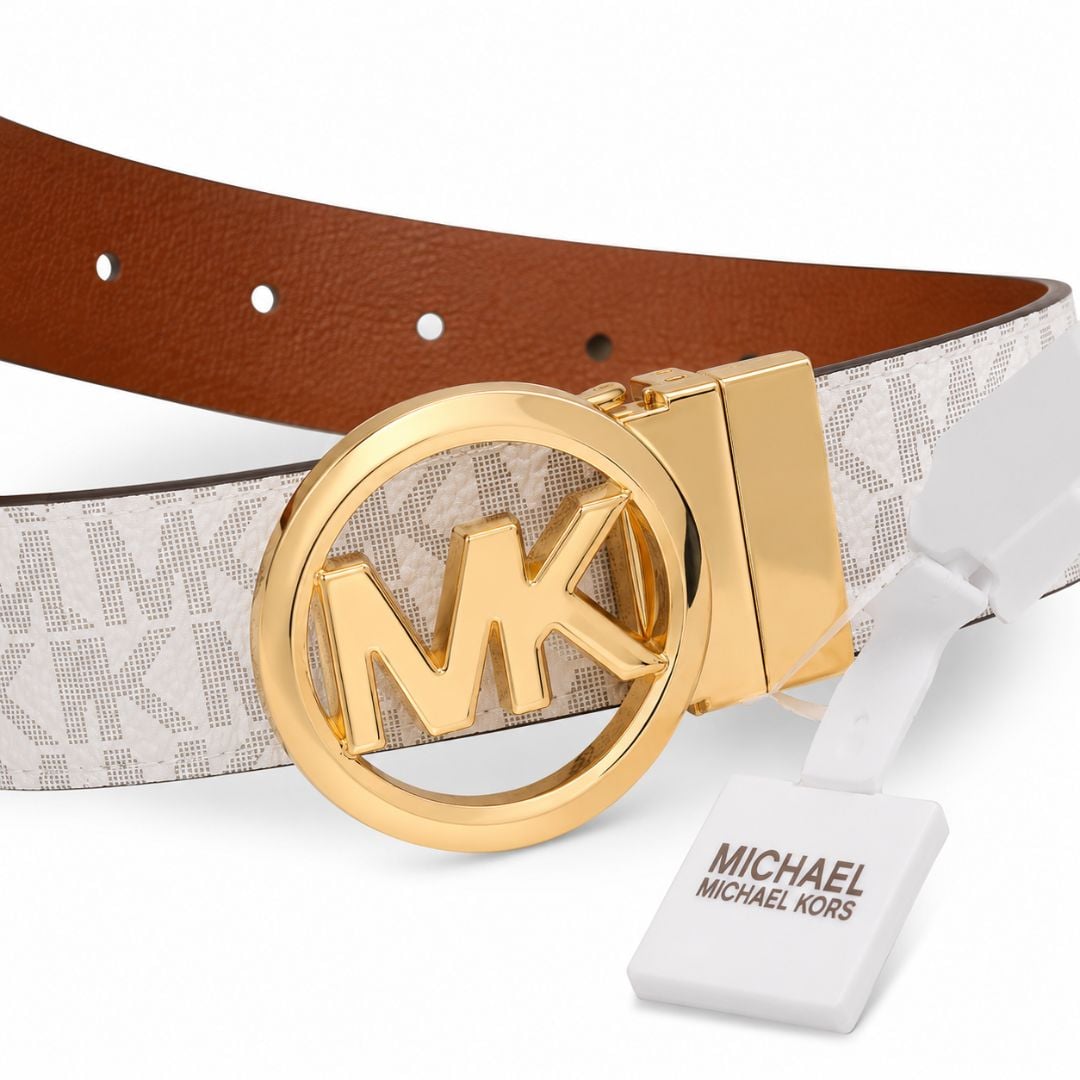 CORREA MICHAEL KORS MUJER REVERSIBLE LOGO BELT VAINILLA MONOGRAM CON HEBILLA MK DORADA - 2