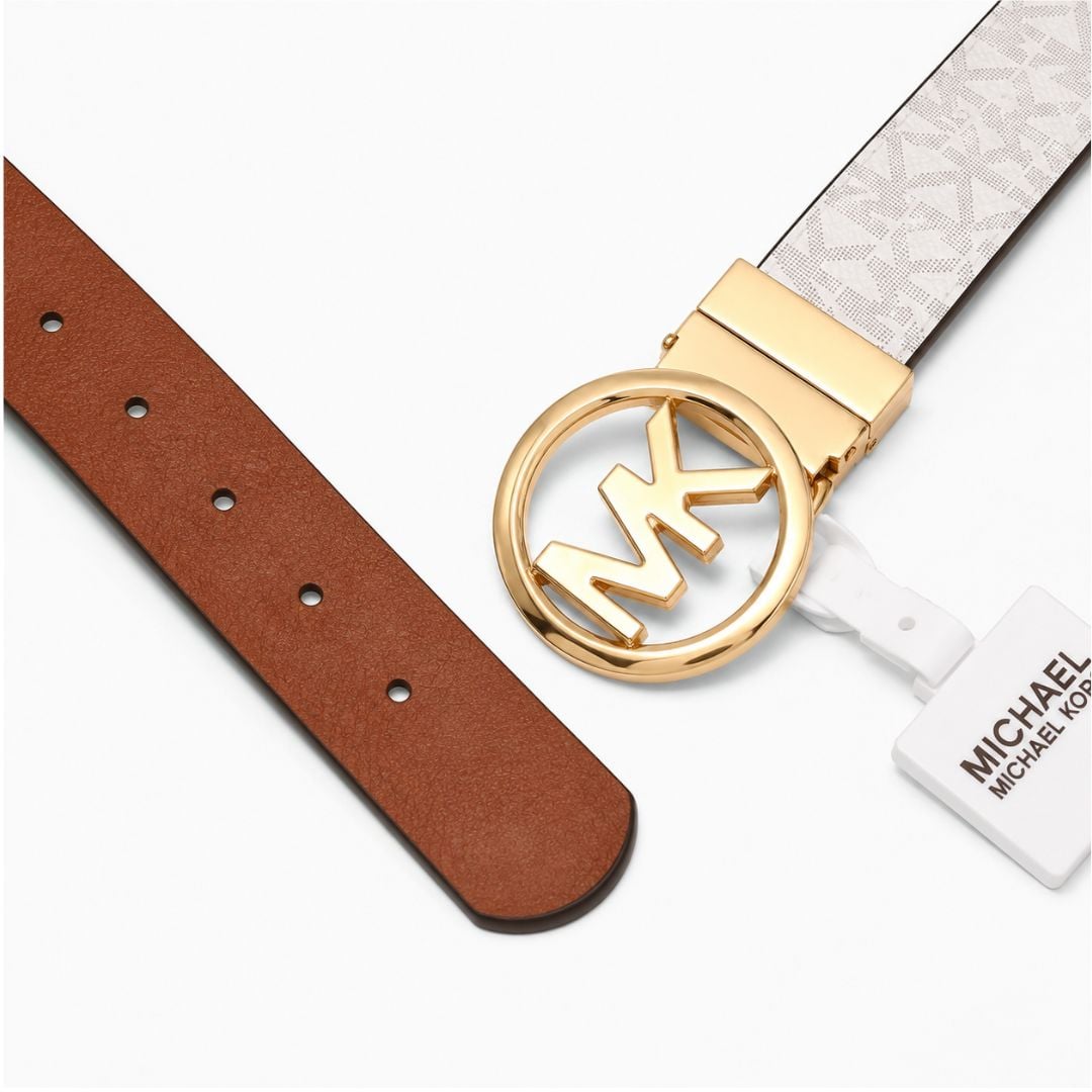 CORREA MICHAEL KORS MUJER REVERSIBLE LOGO BELT VAINILLA MONOGRAM CON HEBILLA MK DORADA - 3