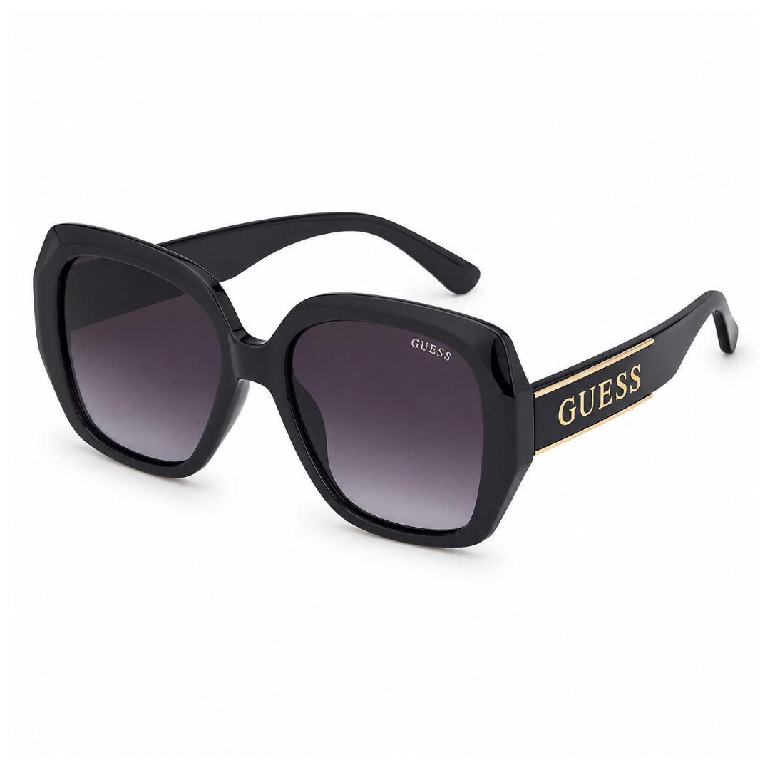 LENTES DE SOL GUESS MUJER OVERSIZE LOGO NEGRO DORADO PROTECCIÓN UV CON ESTUCHE - 1