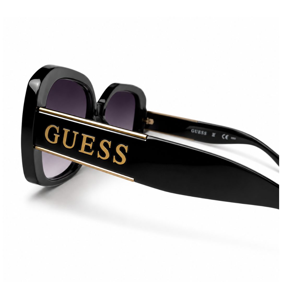 LENTES DE SOL GUESS MUJER OVERSIZE LOGO NEGRO DORADO PROTECCIÓN UV CON ESTUCHE - 3