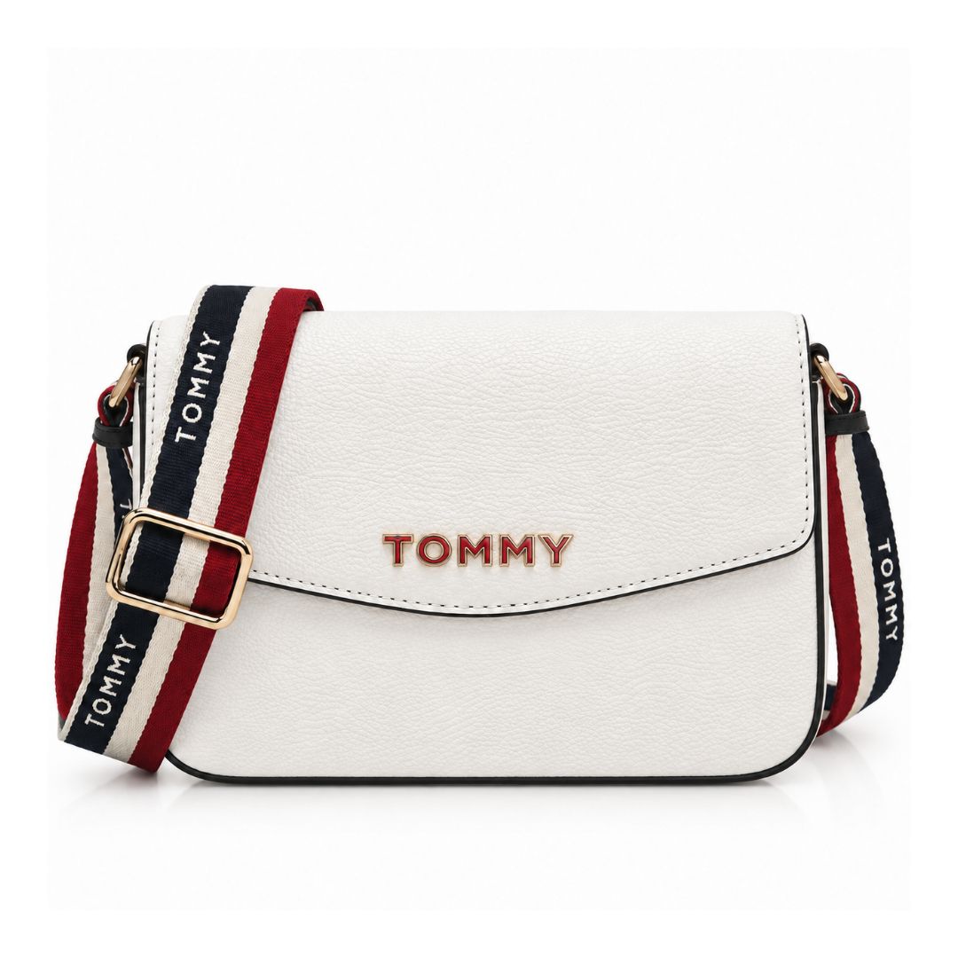 CARTERA CROSSBODY TOMMY HILFIGER MUJER REESE BLANCO CON CORREA ESTAMPADA - 1