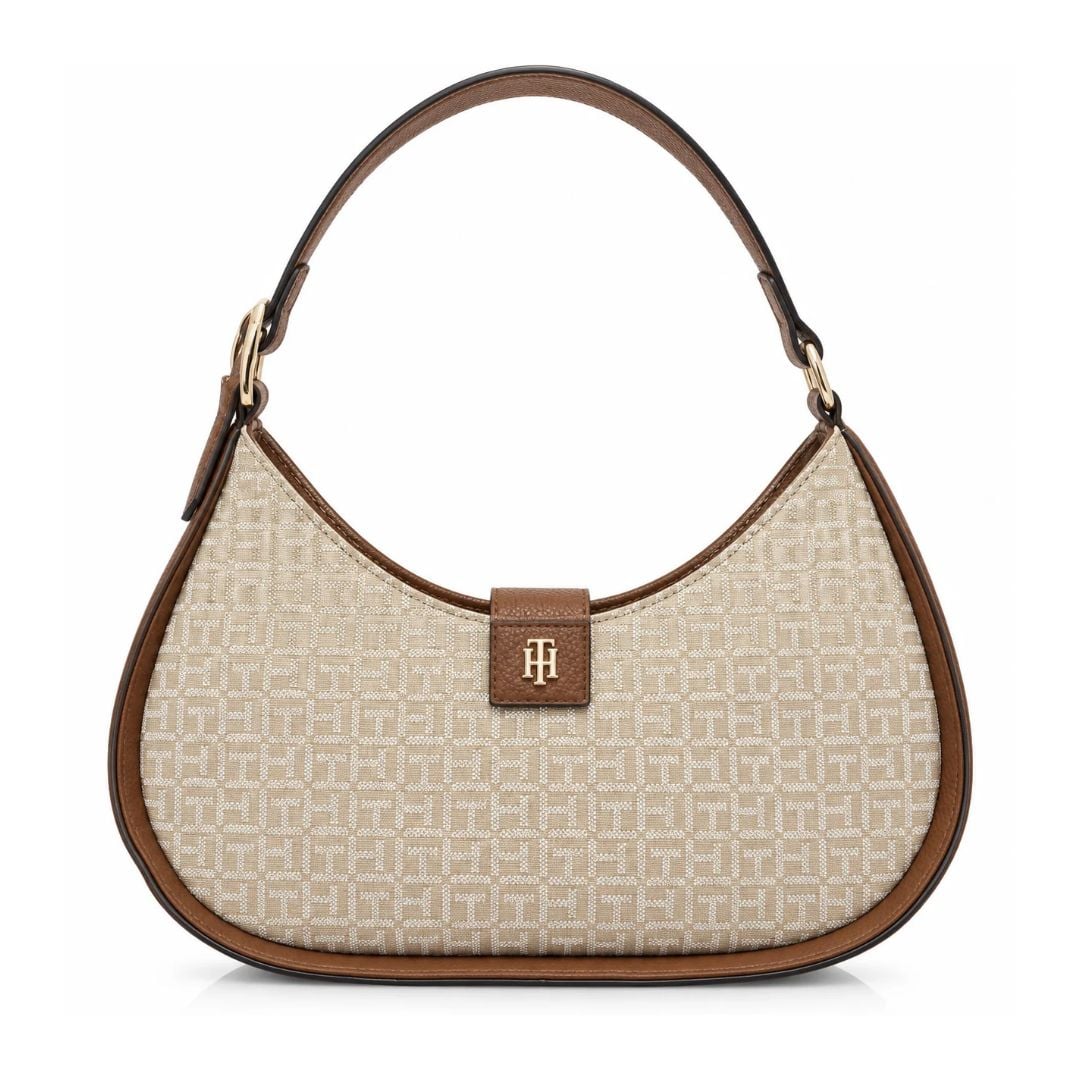 CARTERA HOBO SHOULDER BAG MUJER TOMMY HILFIGER MONOGRAMA BEIGE TH - 1