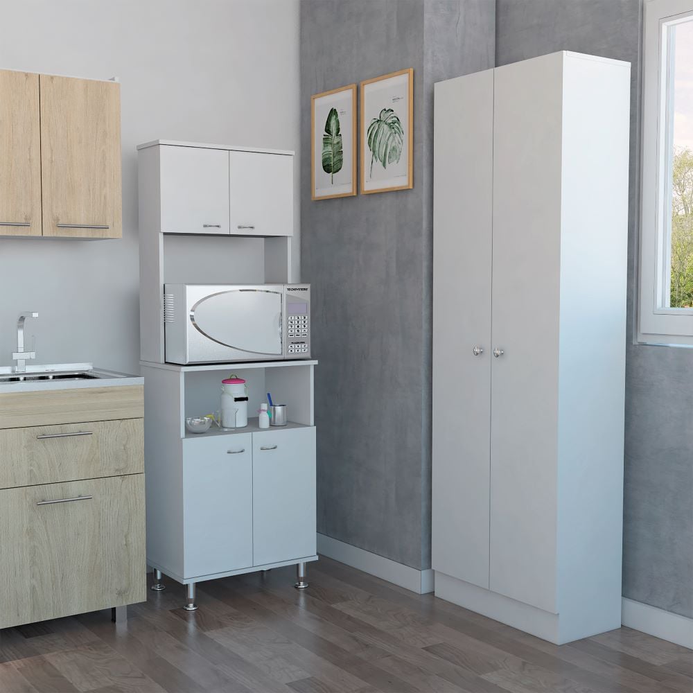 COMBO DESPENSA DE COCINA 2 PUERTAS + MUEBLE MICROONDAS 4 PUERTAS BLANCO - 1