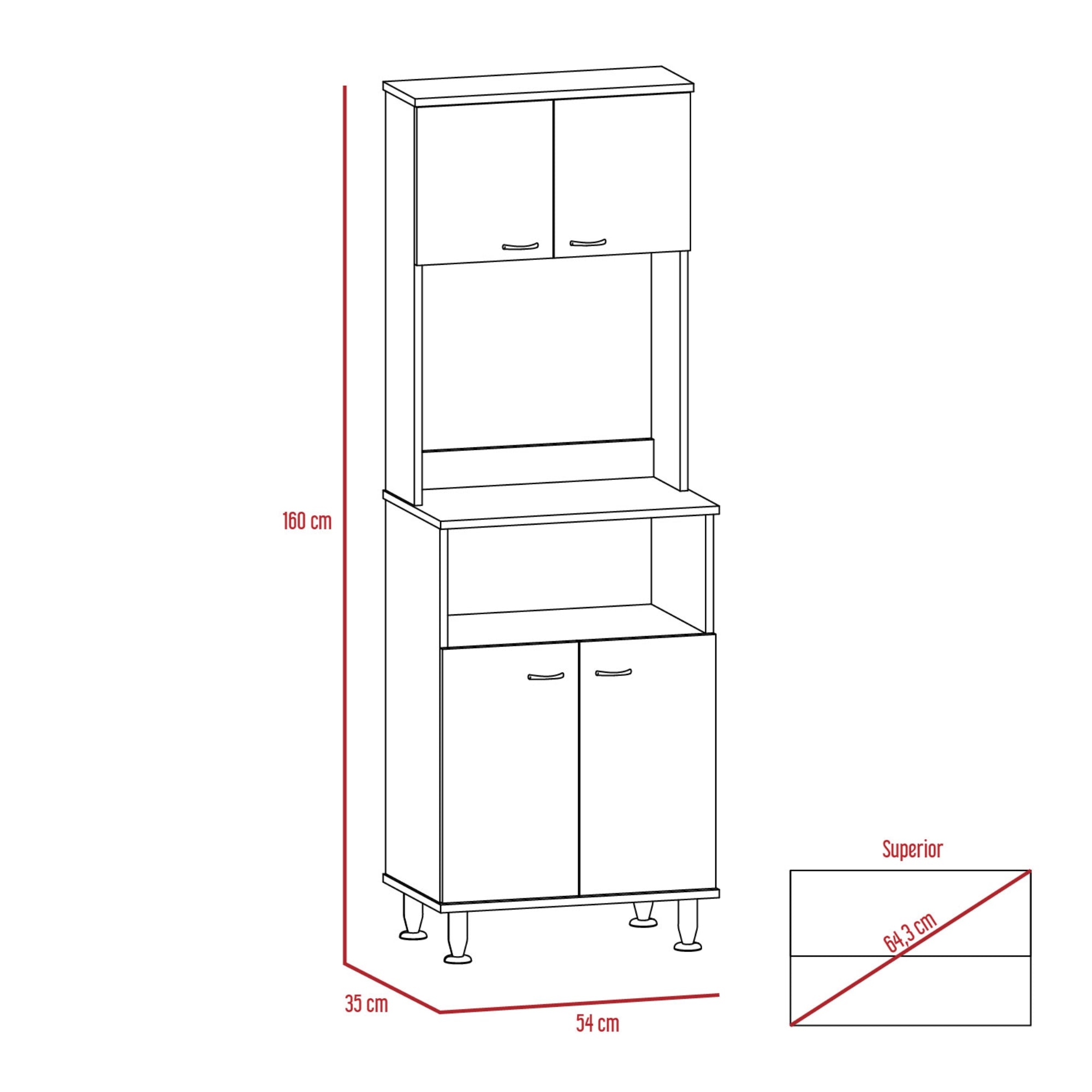 COMBO DESPENSA DE COCINA 2 PUERTAS + MUEBLE MICROONDAS 4 PUERTAS BLANCO - 5