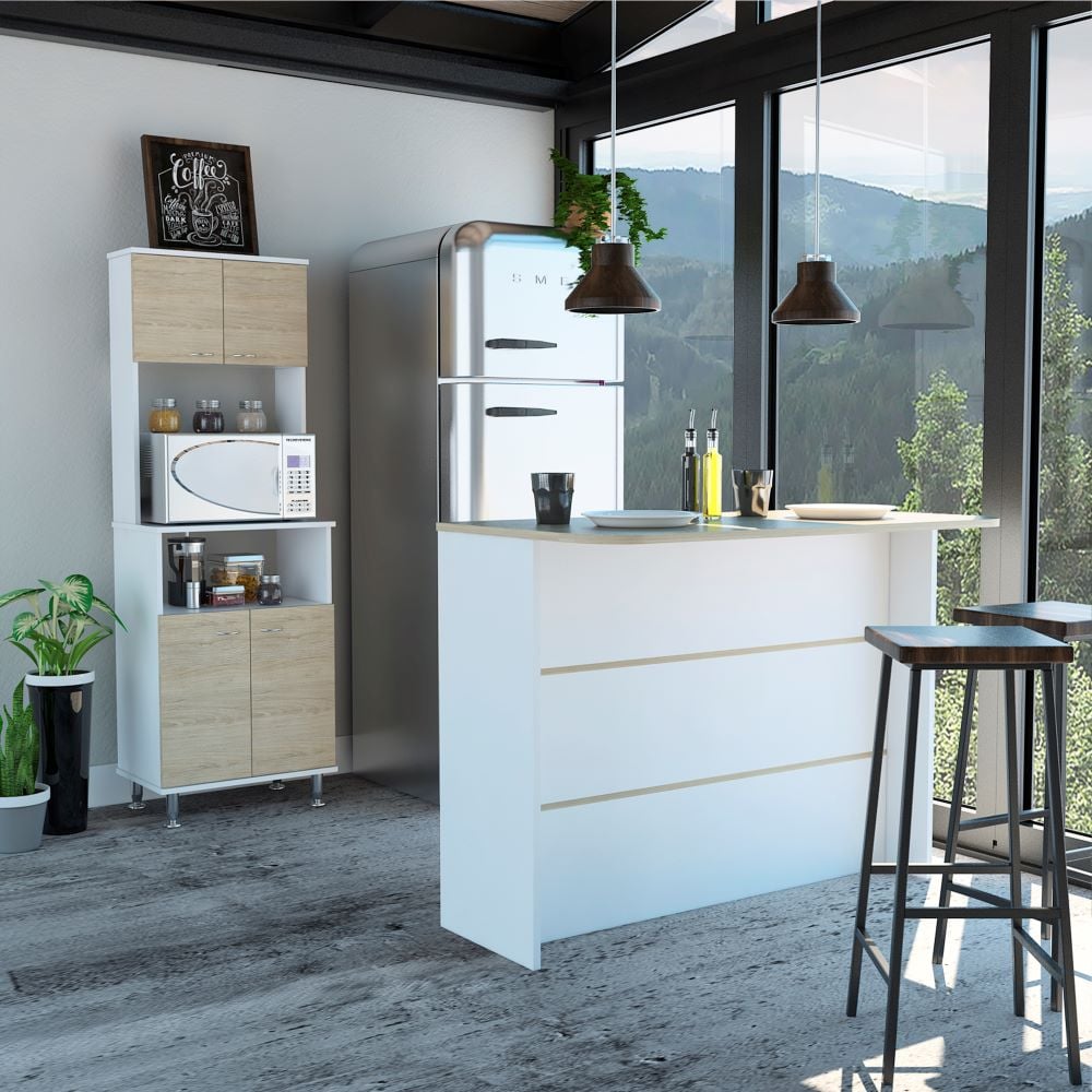 MUEBLE MICROONDAS TUHOME KITCHEN + BARRA DE COCINA BLANCO - 1