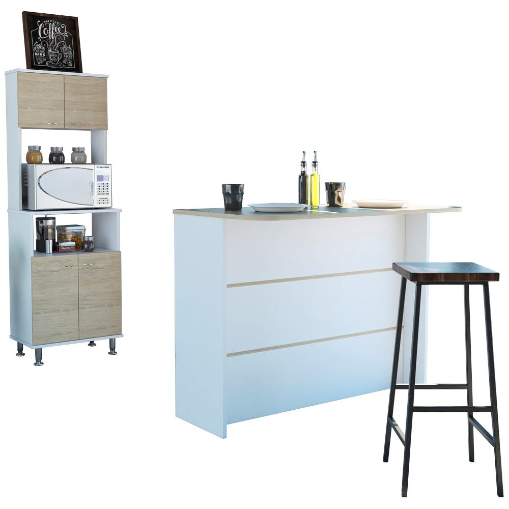 MUEBLE MICROONDAS TUHOME KITCHEN + BARRA DE COCINA BLANCO - 2