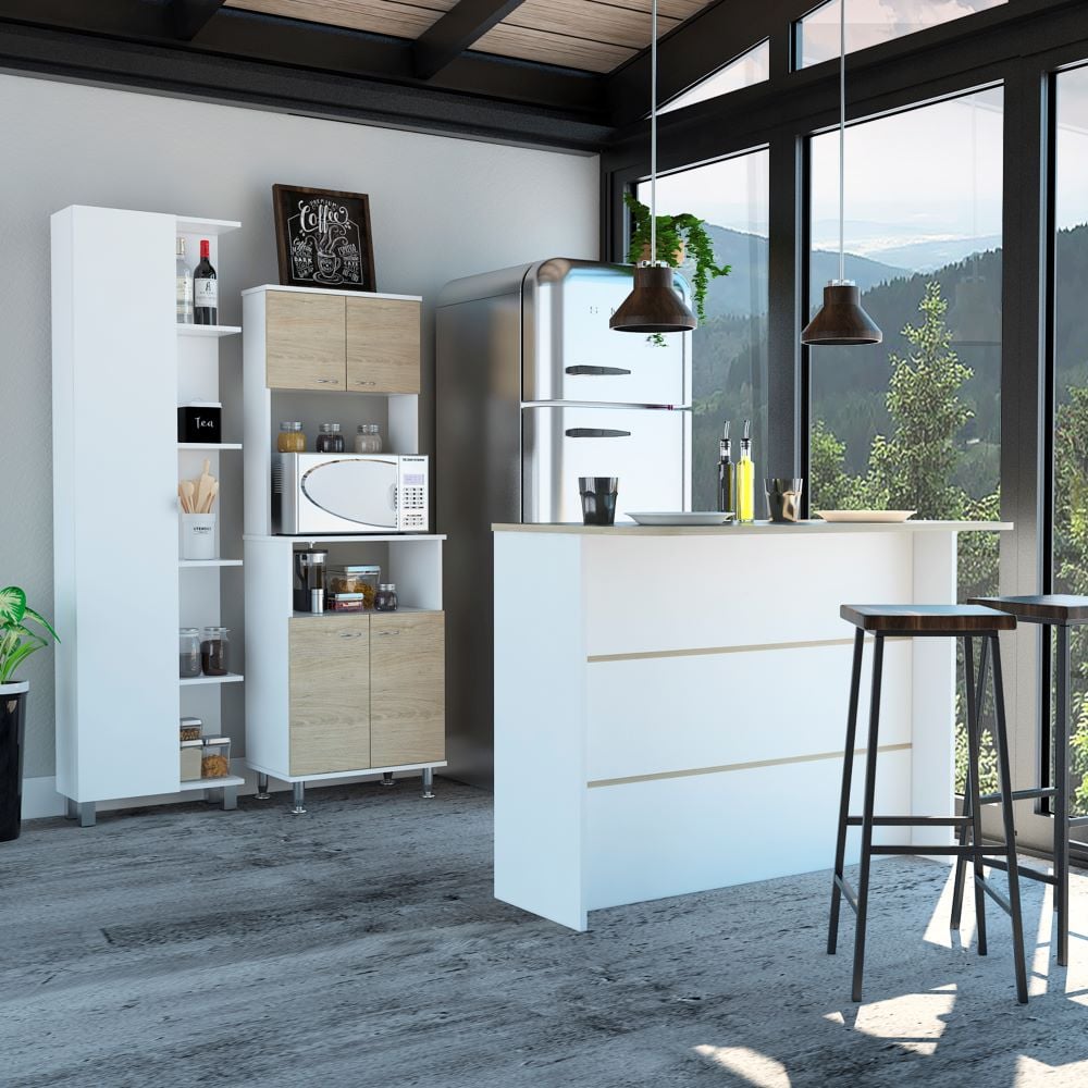 MUEBLE COCINA TUHOME KITCHEN 54 + BARRA DE COCINA + OPTIMIZADOR ROVERE / BLANCO - 1