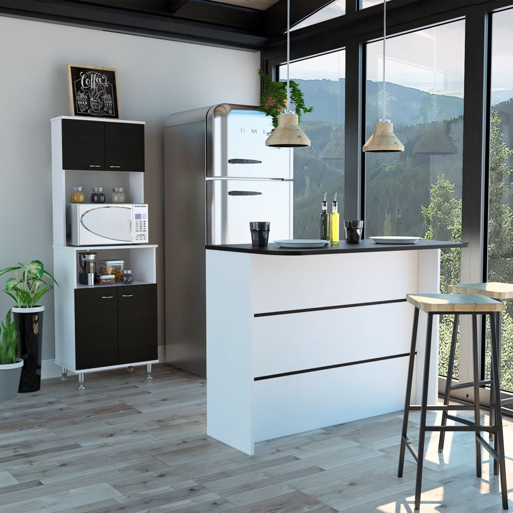 MUEBLE MICROONDAS TUHOME KITCHEN + BARRA DE COCINA BLANCO - 1