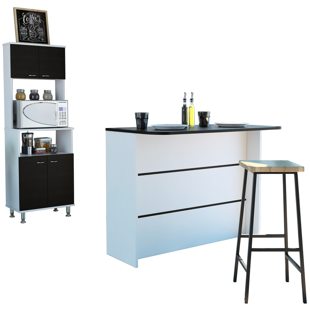 MUEBLE MICROONDAS TUHOME KITCHEN + BARRA DE COCINA BLANCO - 2