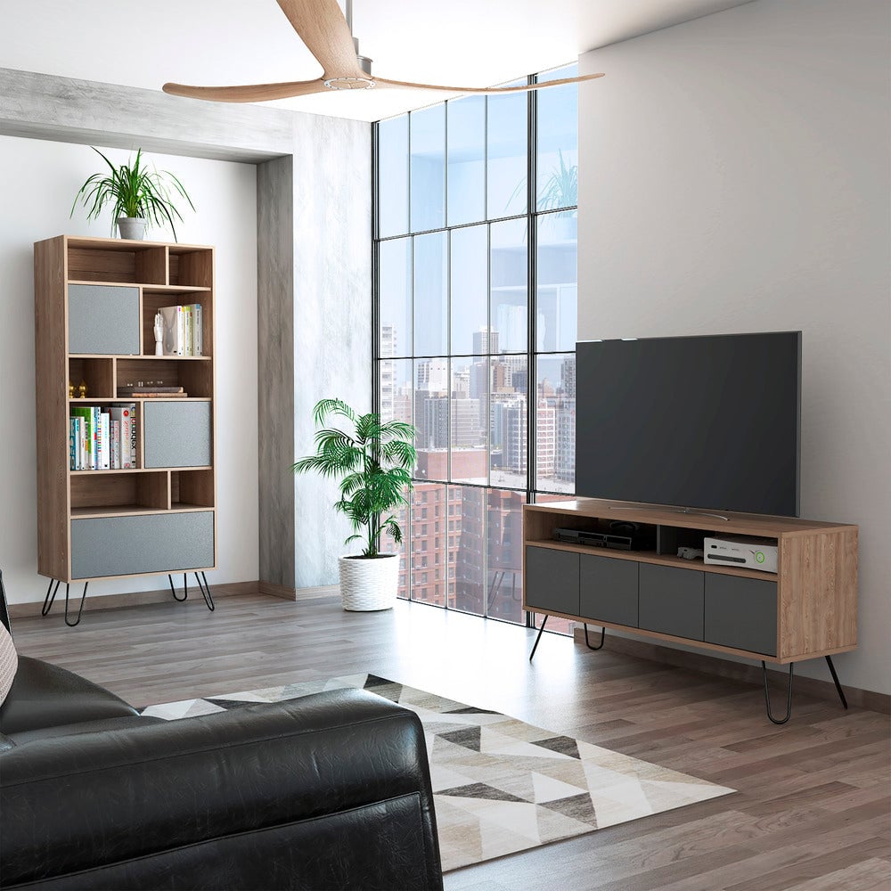 SET TUHOME VASSEL RACK TV55 + BIBLIOTECA MIEL PLOMO - 1