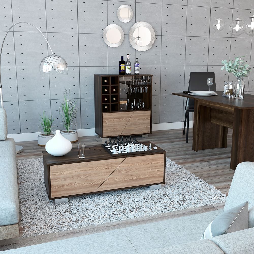 SET MUEBLE BAR TUHOME FRAKTAL MADERA + MESA CENTRO HABANO MIEL - 1
